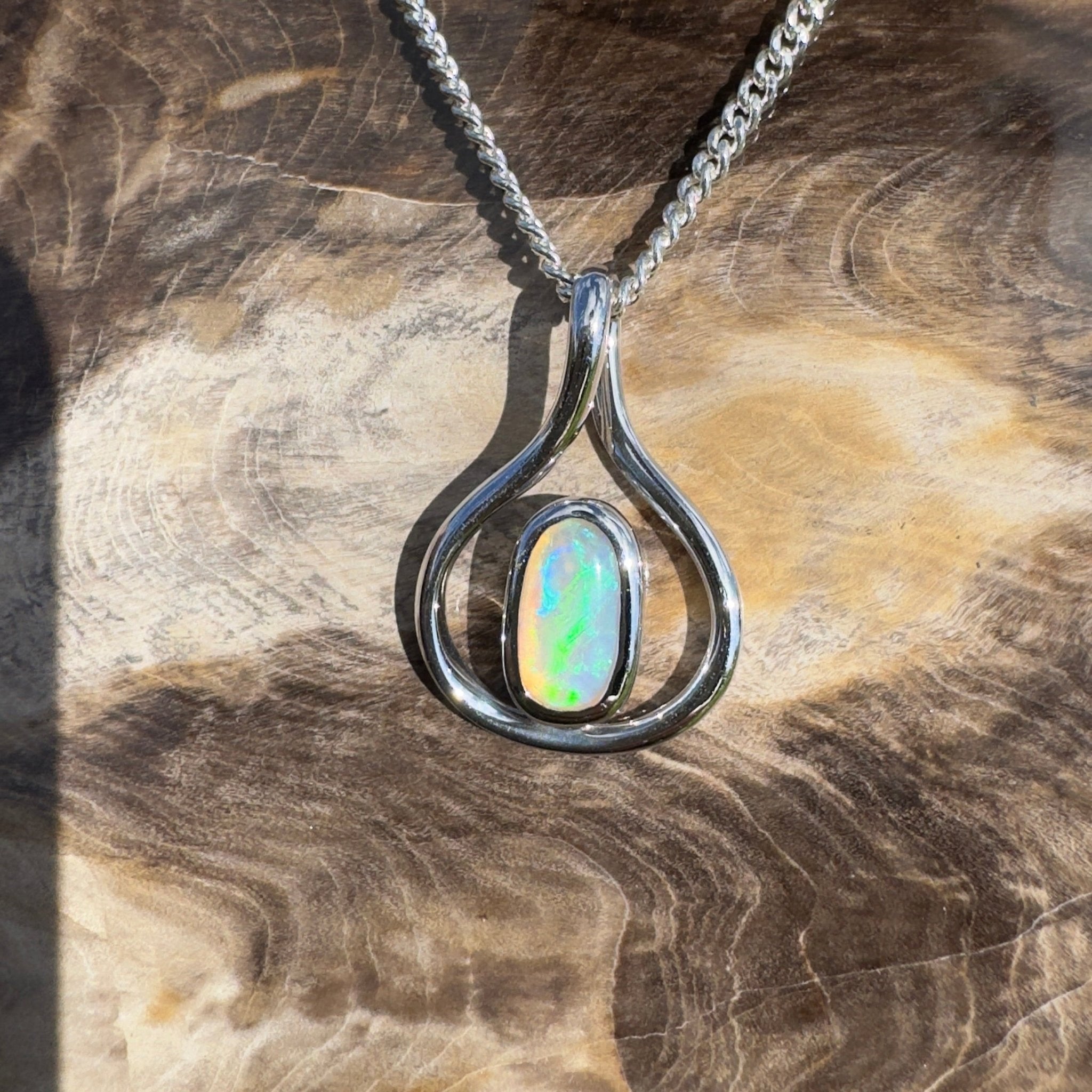 Tarkine Glow ~ 1ct Solid Coober Pedy Crystal Opal 925 Sterling Silver Pendant Necklace