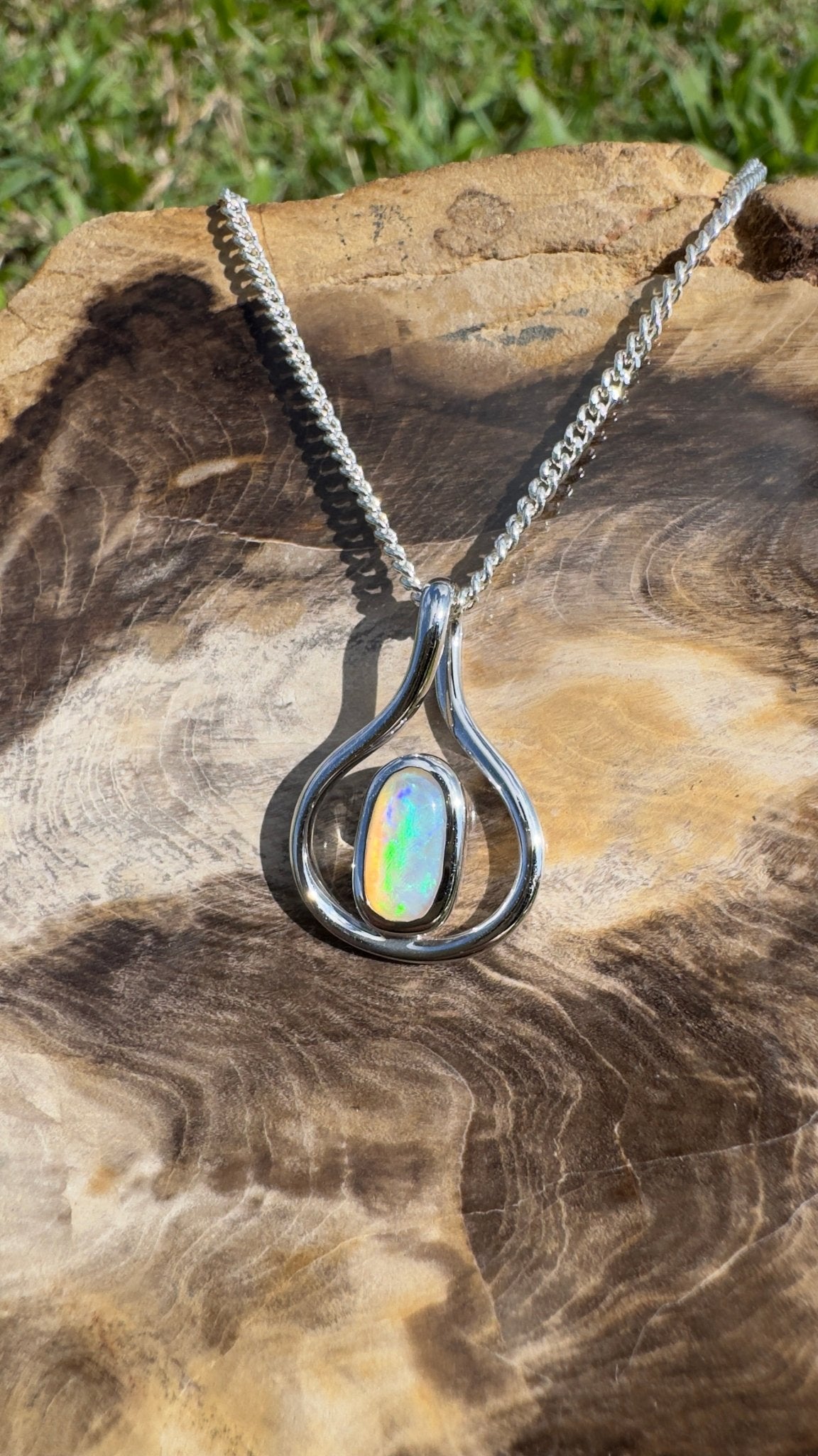 Tarkine Glow ~ 1ct Solid Coober Pedy Crystal Opal 925 Sterling Silver Pendant Necklace