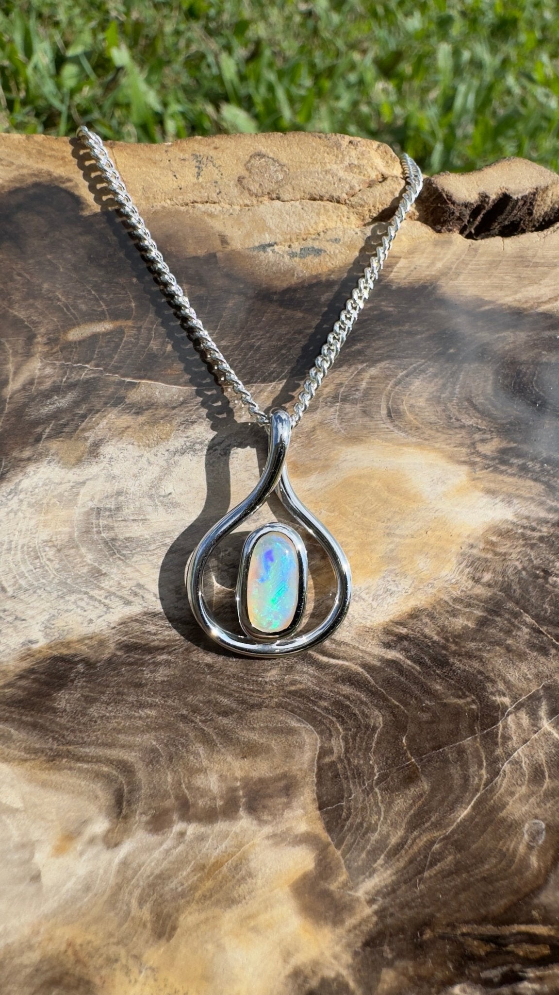 Tarkine Glow ~ 1ct Solid Coober Pedy Crystal Opal 925 Sterling Silver Pendant Necklace