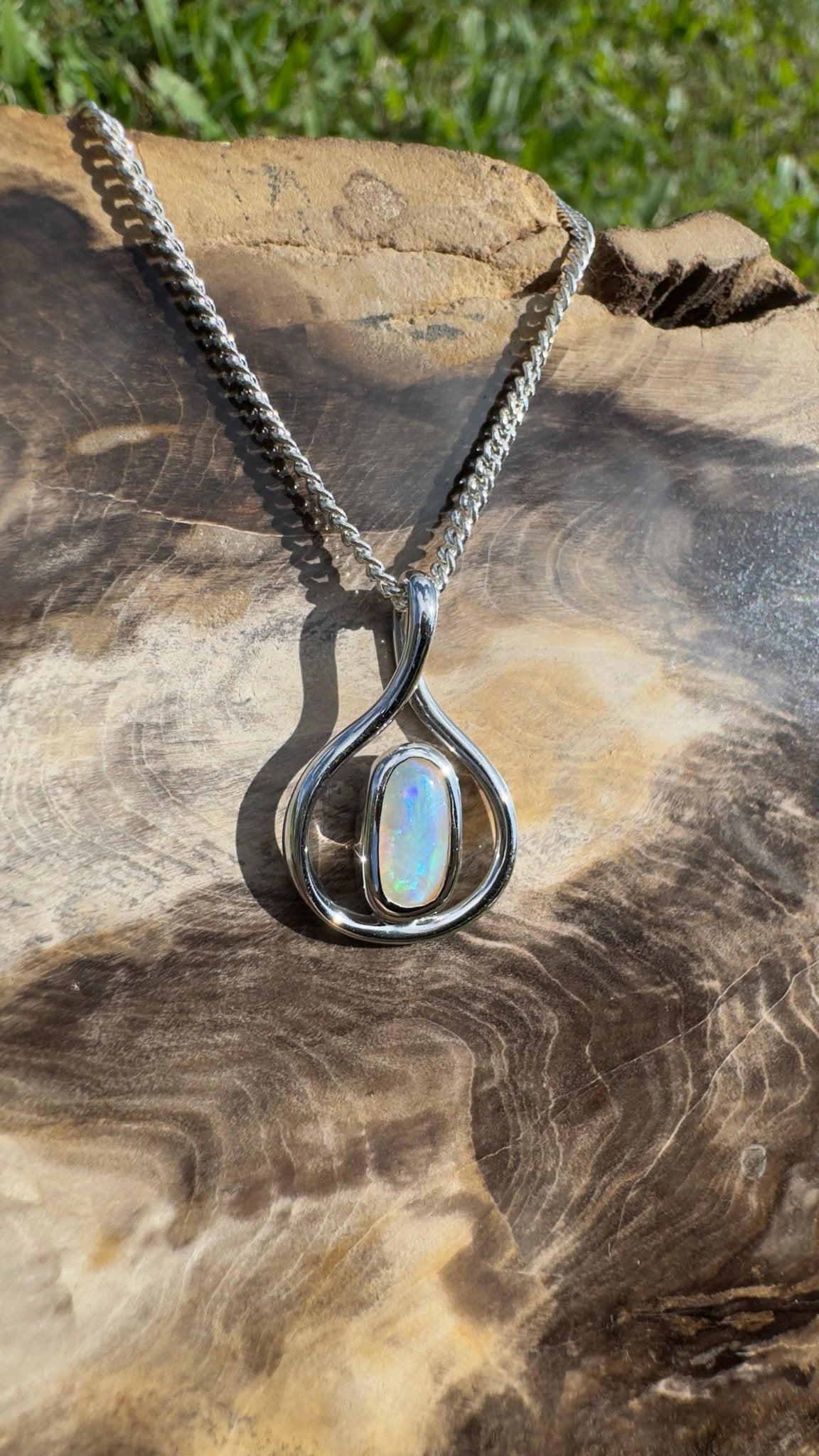 Tarkine Glow ~ 1ct Solid Coober Pedy Crystal Opal 925 Sterling Silver Pendant Necklace