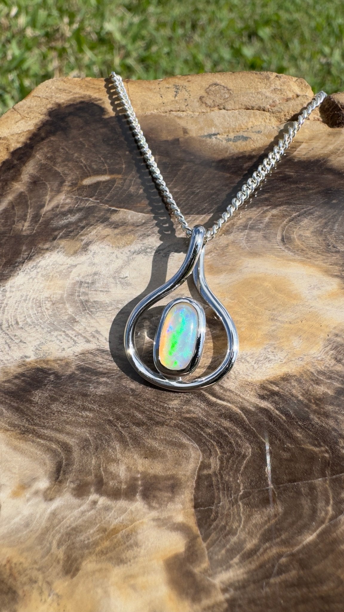 Tarkine Glow ~ 1ct Solid Coober Pedy Crystal Opal 925 Sterling Silver Pendant Necklace