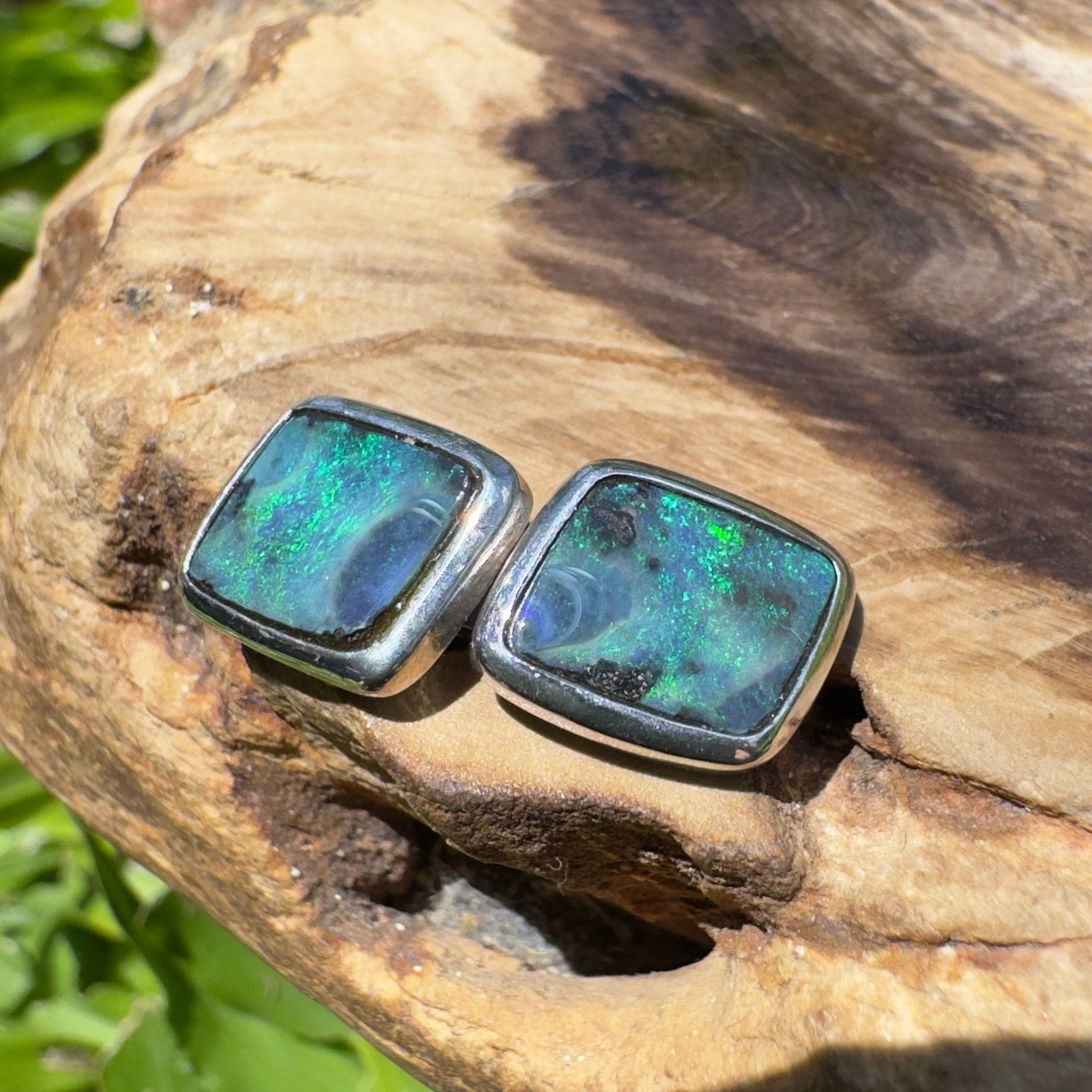 Tasman Deepwater Drift ~ Handcrafted 5ct Solid Queensland Boulder Opal 925 Silver Earrings