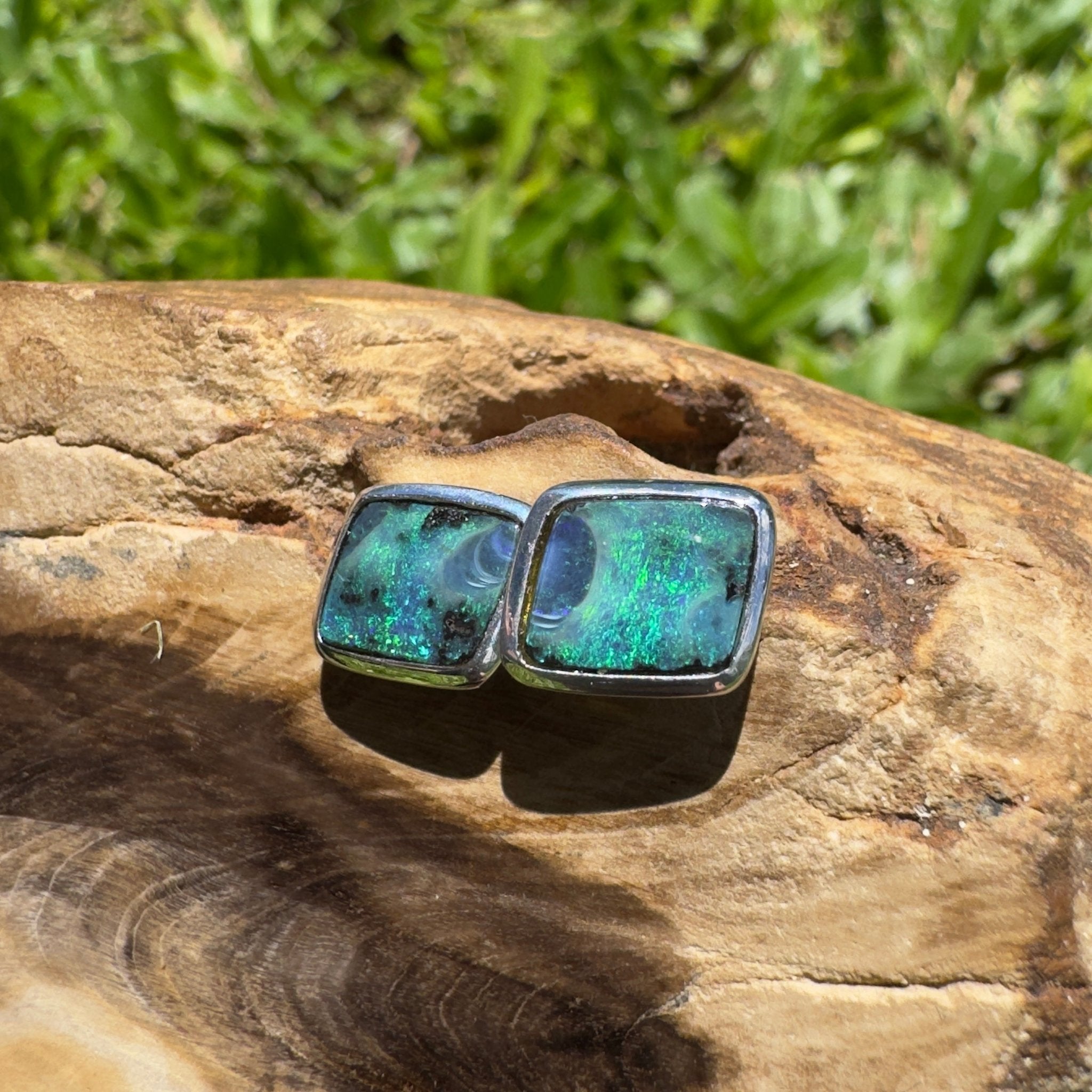 Tasman Deepwater Drift ~ Handcrafted 5ct Solid Queensland Boulder Opal 925 Silver Earrings