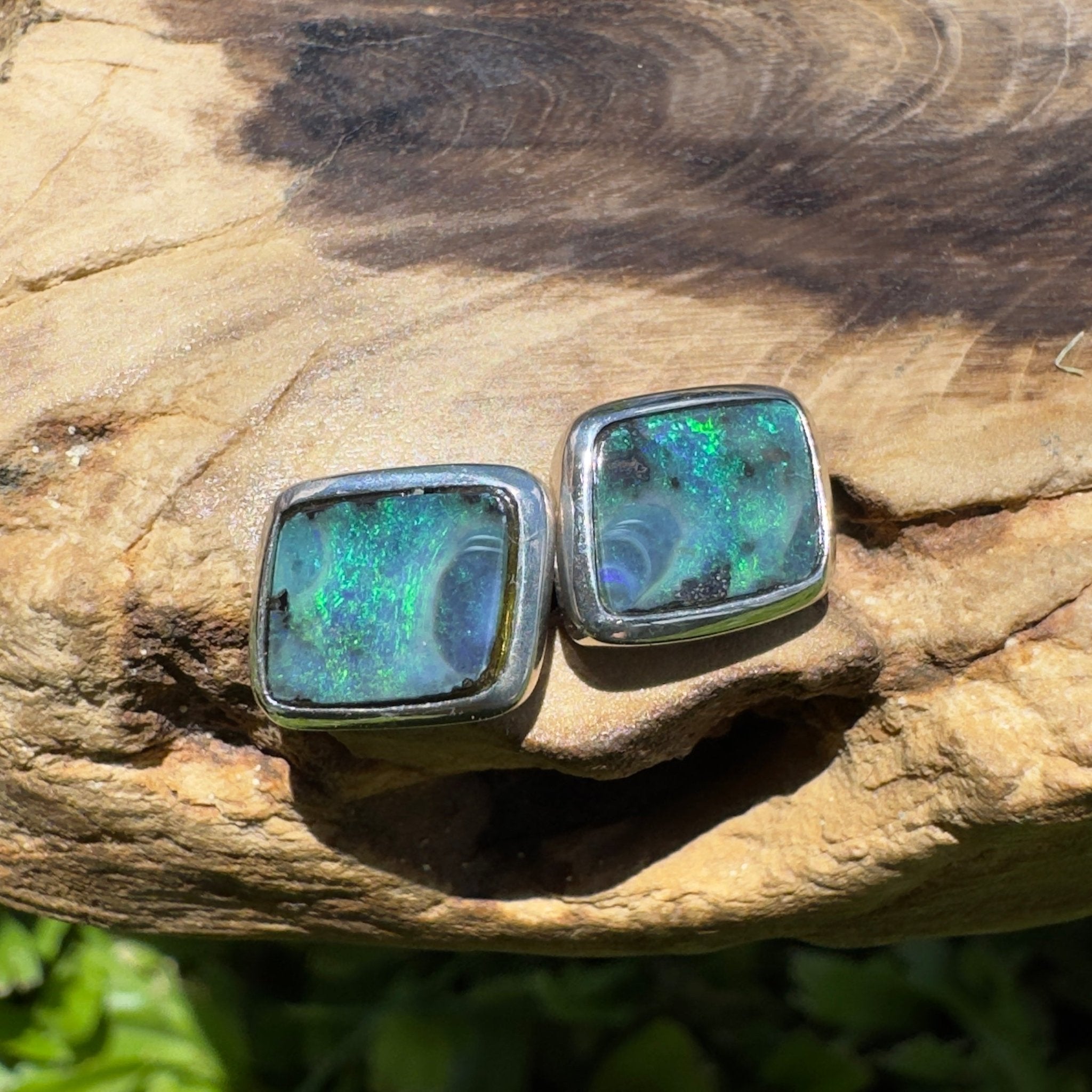 Tasman Deepwater Drift ~ Handcrafted 5ct Solid Queensland Boulder Opal 925 Silver Earrings