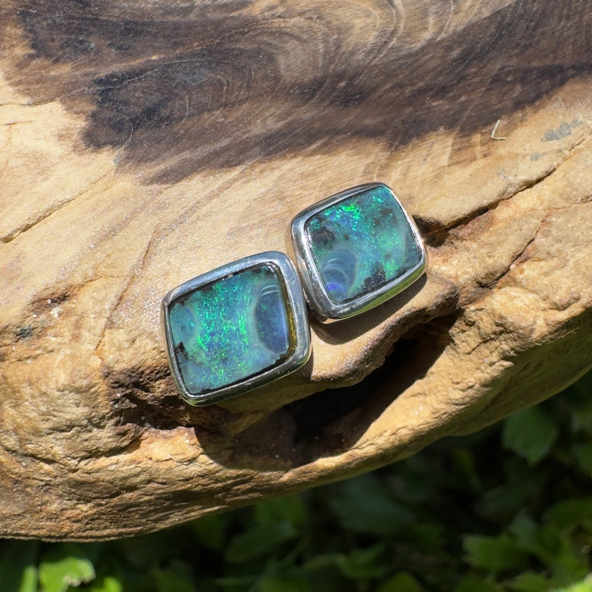Tasman Deepwater Drift ~ Handcrafted 5ct Solid Queensland Boulder Opal 925 Silver Earrings