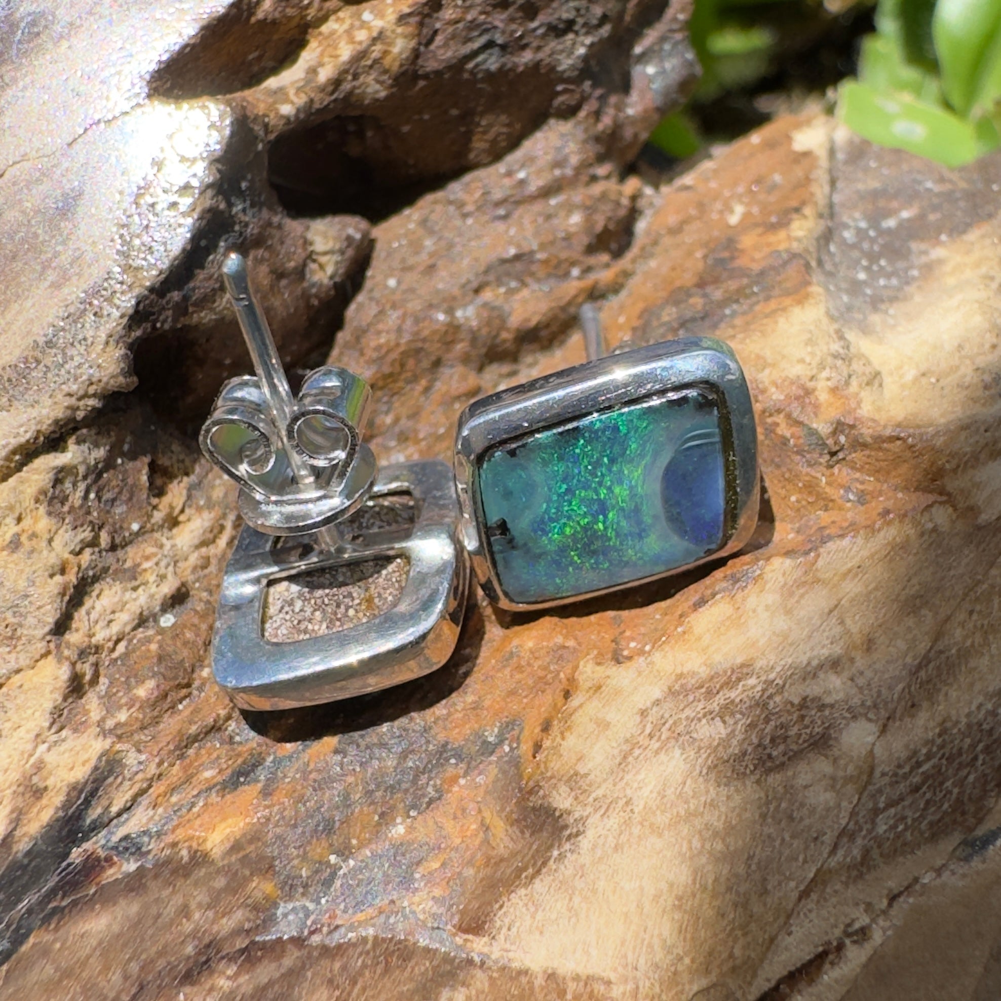 Tasman Deepwater Drift ~ Handcrafted 5ct Solid Queensland Boulder Opal 925 Silver Earrings