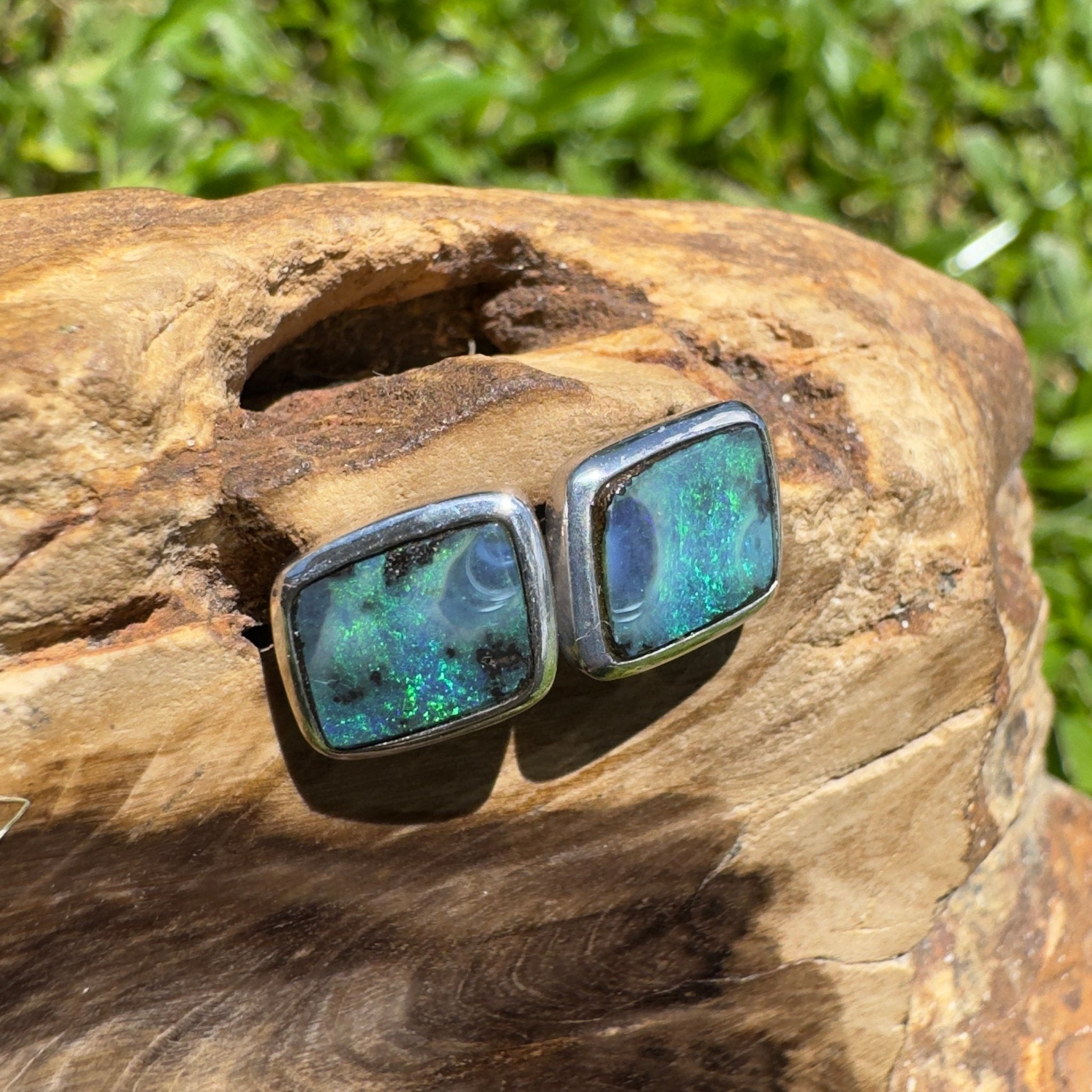Tasman Deepwater Drift ~ Handcrafted 5ct Solid Queensland Boulder Opal 925 Silver Earrings
