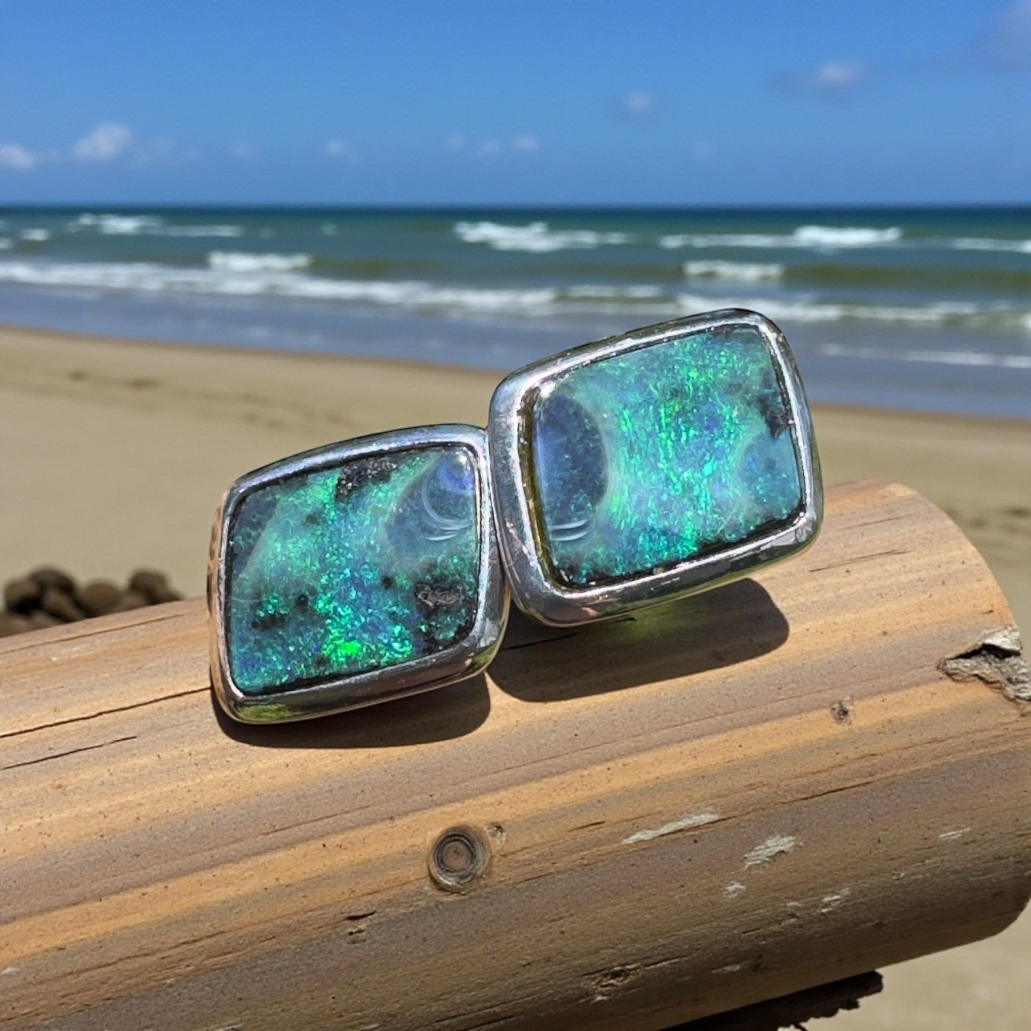 Tasman Deepwater Drift ~ Handcrafted 5ct Solid Queensland Boulder Opal 925 Silver Earrings