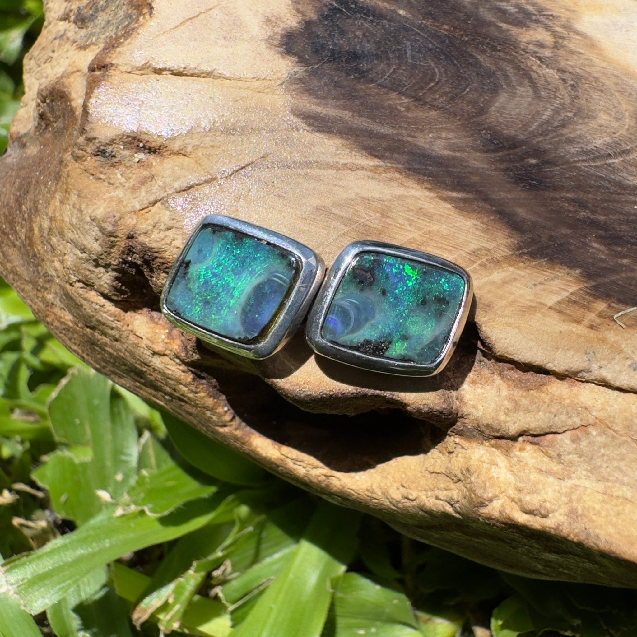 Tasman Deepwater Drift ~ Handcrafted 5ct Solid Queensland Boulder Opal 925 Silver Earrings