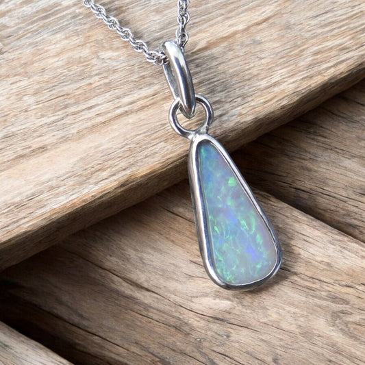 Tasman Glow ~ 1.8ct Solid Lightning Ridge Crystal Opal 925 Silver Pendant Necklace