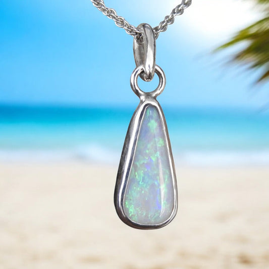 Tasman Glow ~ 1.8ct Solid Lightning Ridge Crystal Opal 925 Silver Pendant Necklace