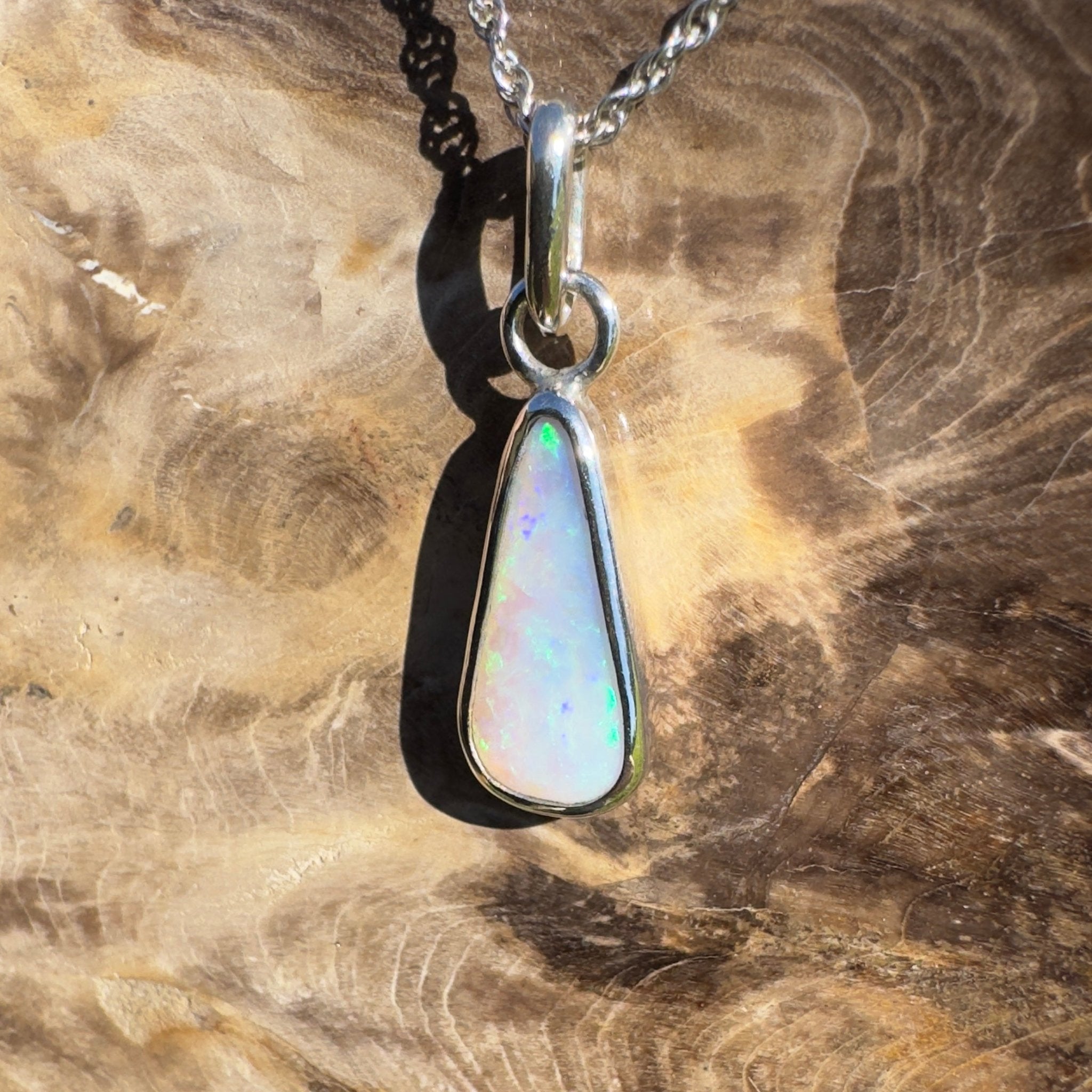 Tasman Glow ~ 1.8ct Solid Lightning Ridge Crystal Opal 925 Silver Pendant Necklace