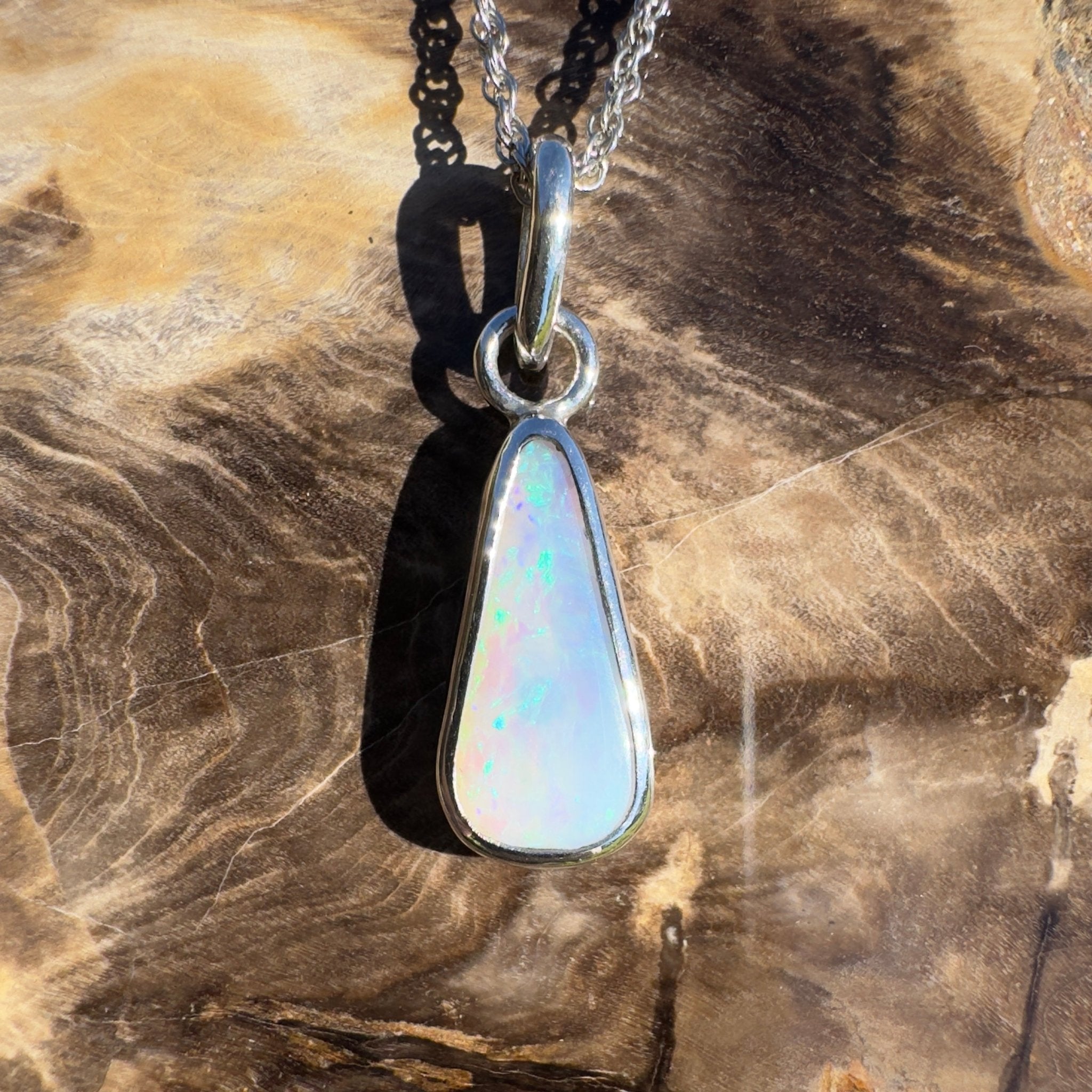 Tasman Glow ~ 1.8ct Solid Lightning Ridge Crystal Opal 925 Silver Pendant Necklace