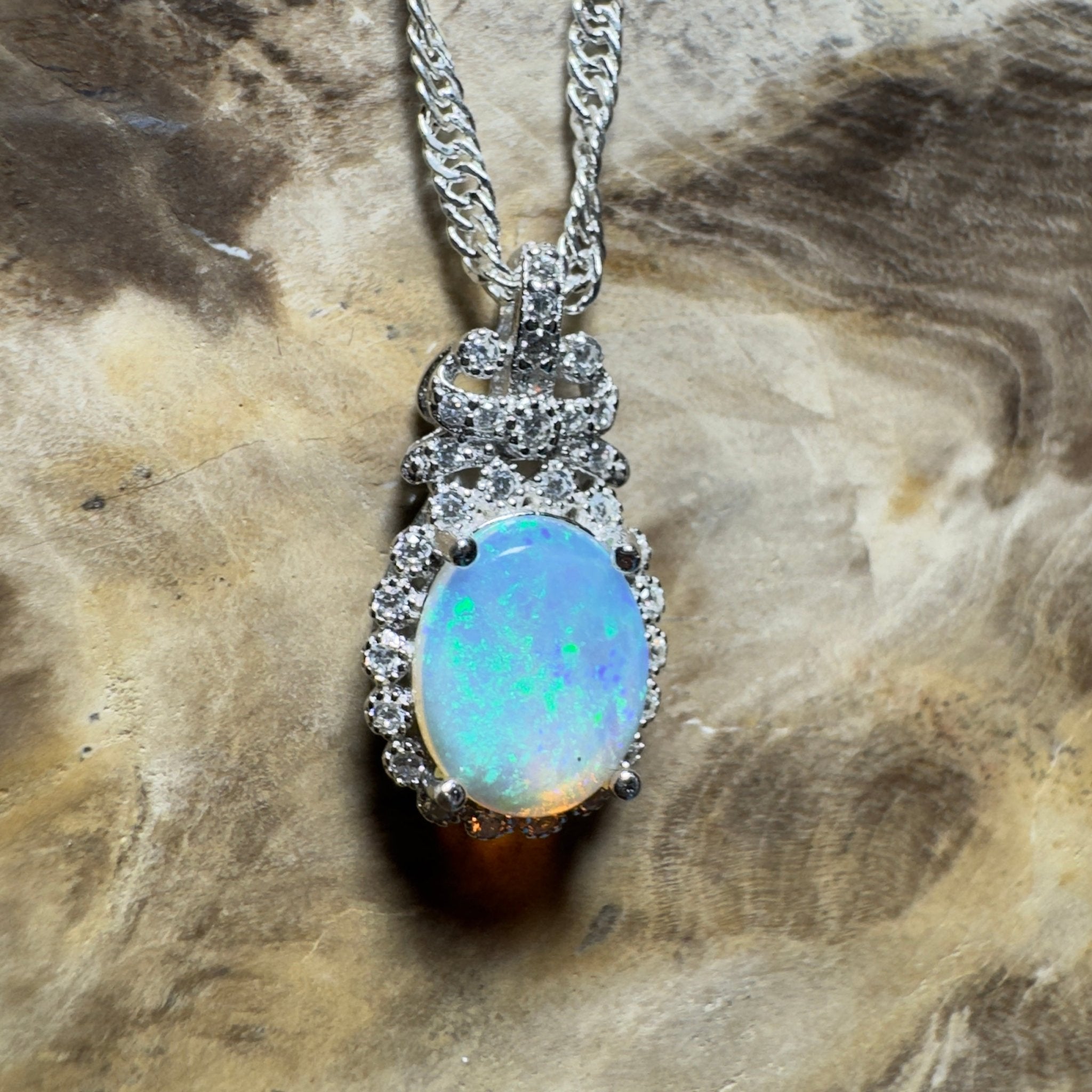 The Blue Mountains Halo ~ 1ct Lightning Ridge Opal 925 Silver Pendant