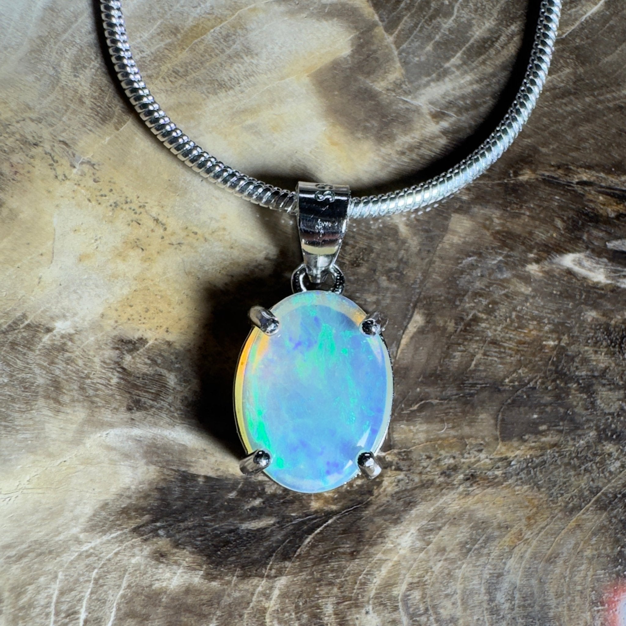 The Bungle Bungle Twist ~ 1ct Lightning Ridge Crystal Opal 925 Silver Pendant