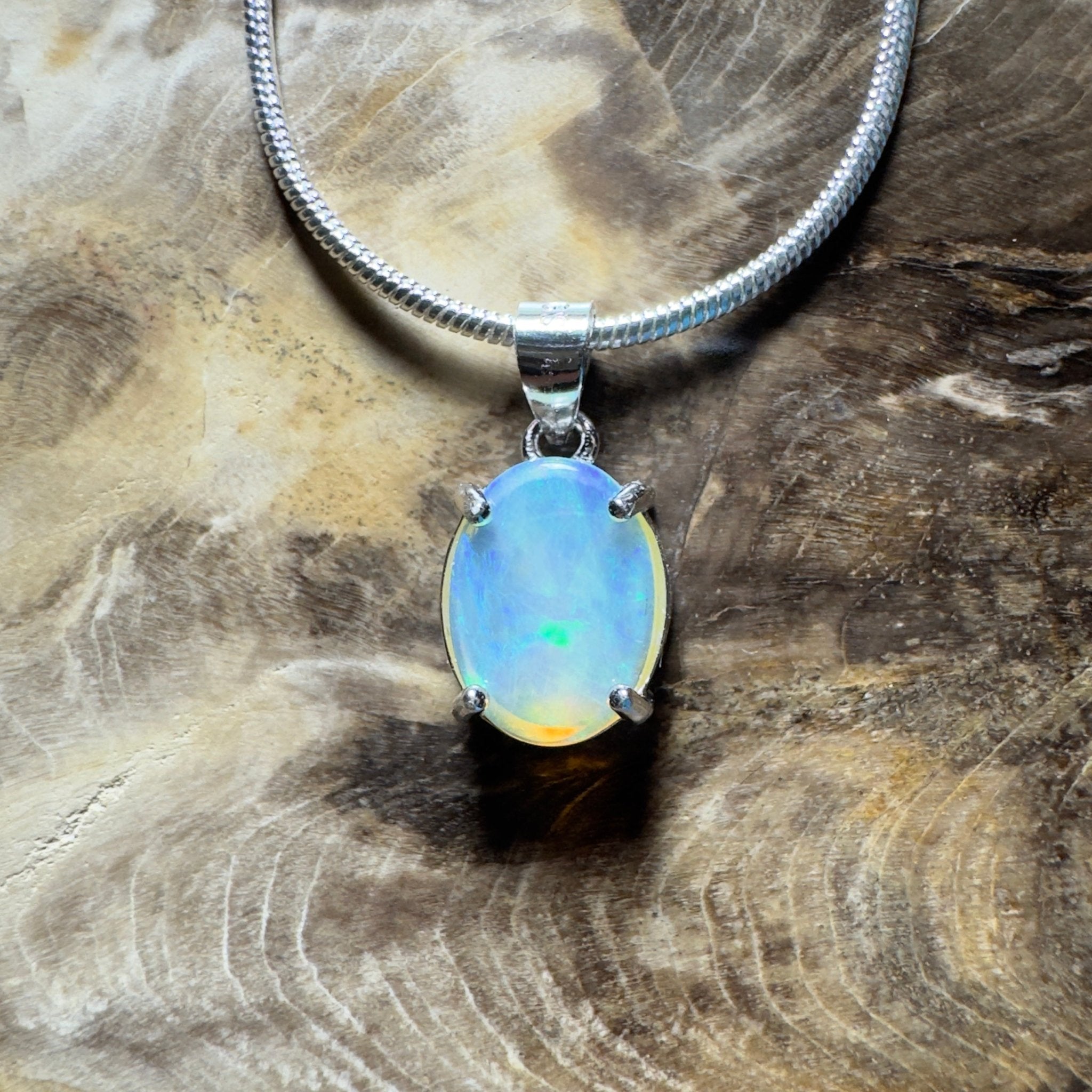 The Bungle Bungle Twist ~ 1ct Lightning Ridge Crystal Opal 925 Silver Pendant