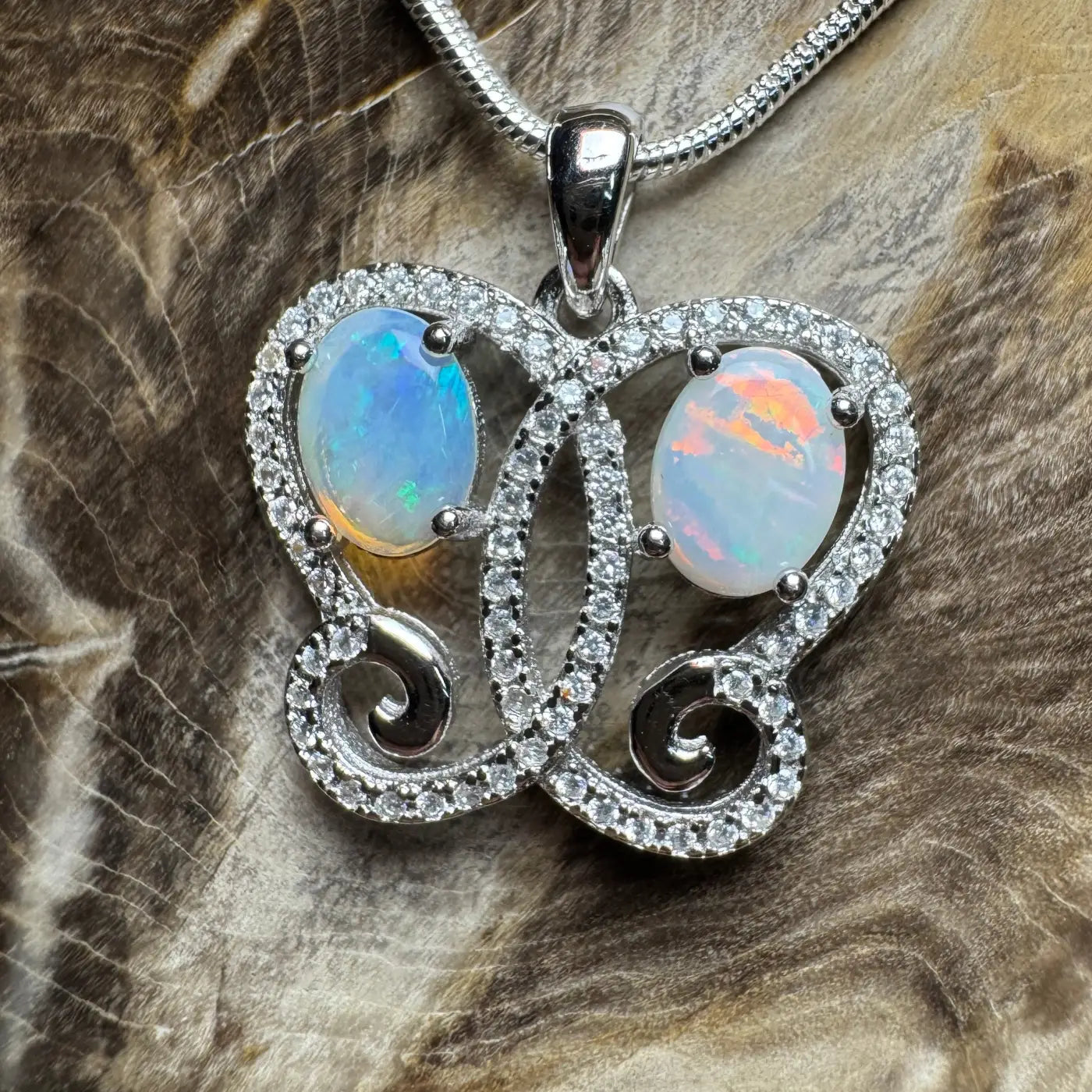 Opal and cubic zirconia pendant necklace from The Coober Ridge Butterfly collection