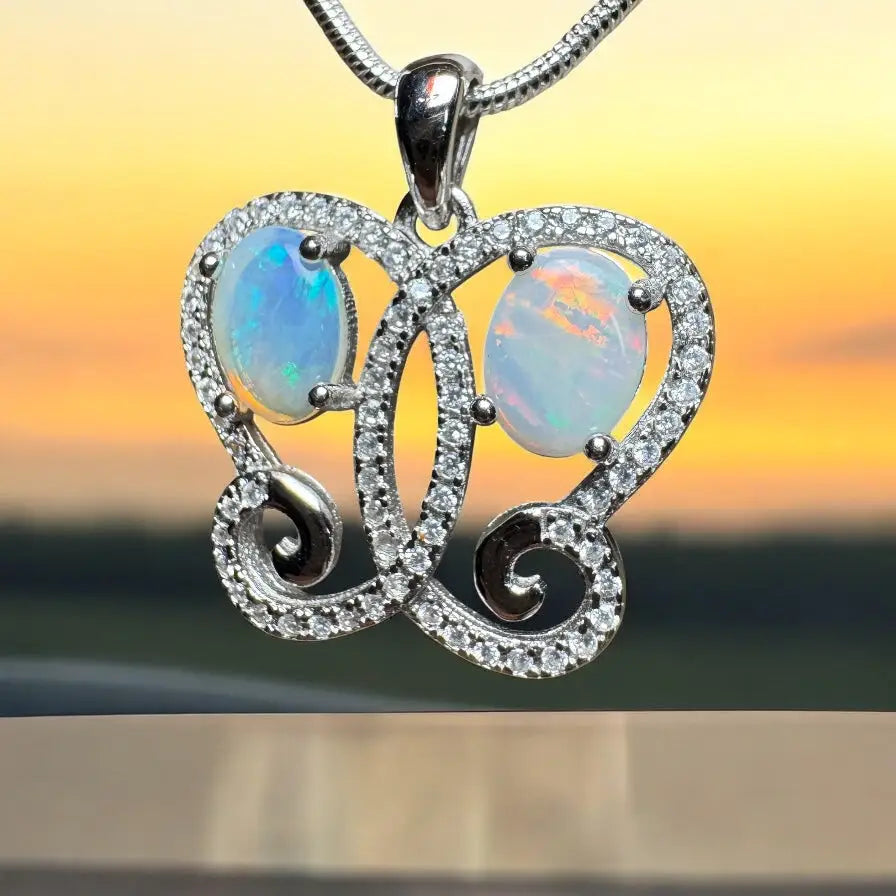 Opal and diamond pendant necklace from The Coober Ridge Butterfly collection