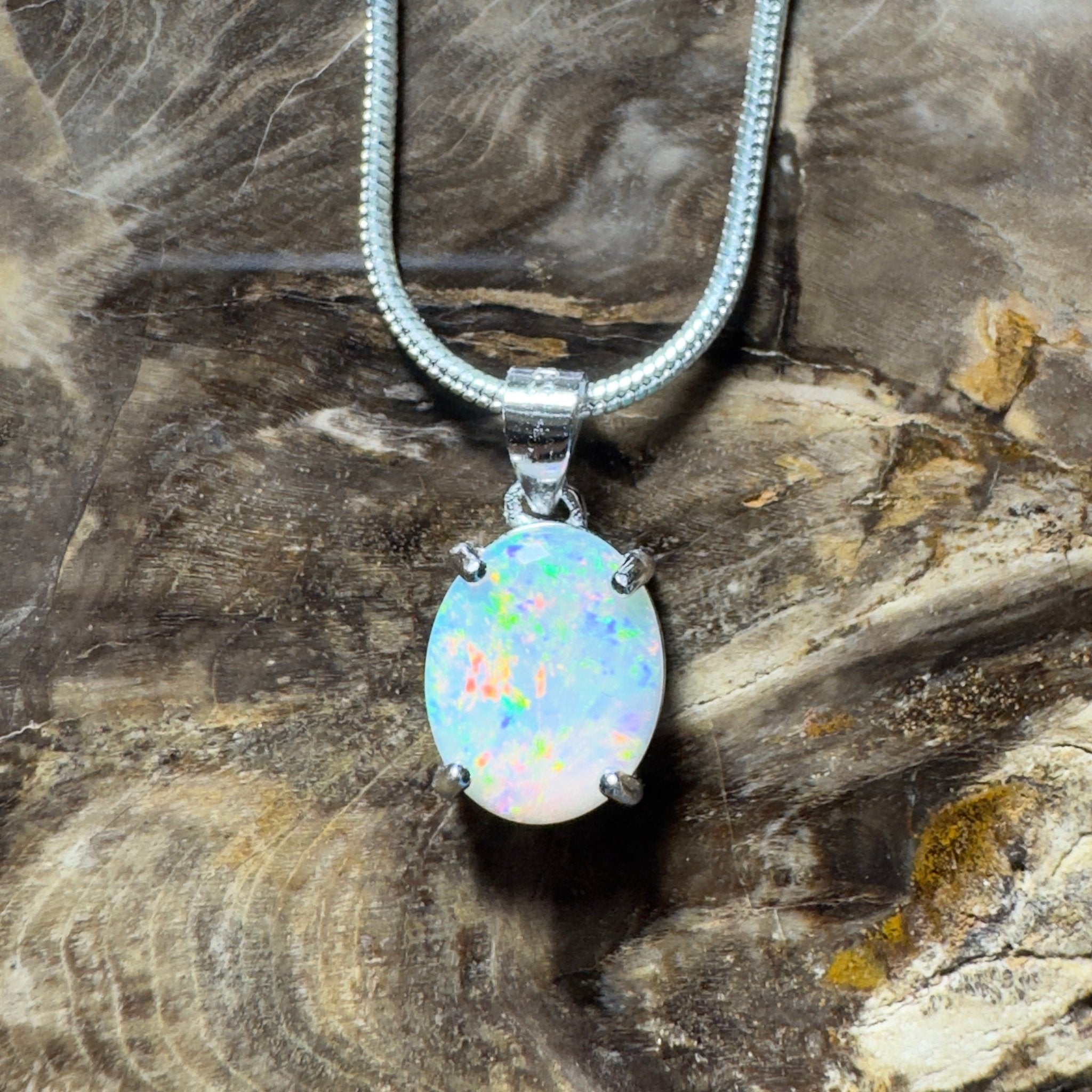 The Flinders Solitaire ~ 1.1ct Coober Pedy Opal 925 Silver Pendant
