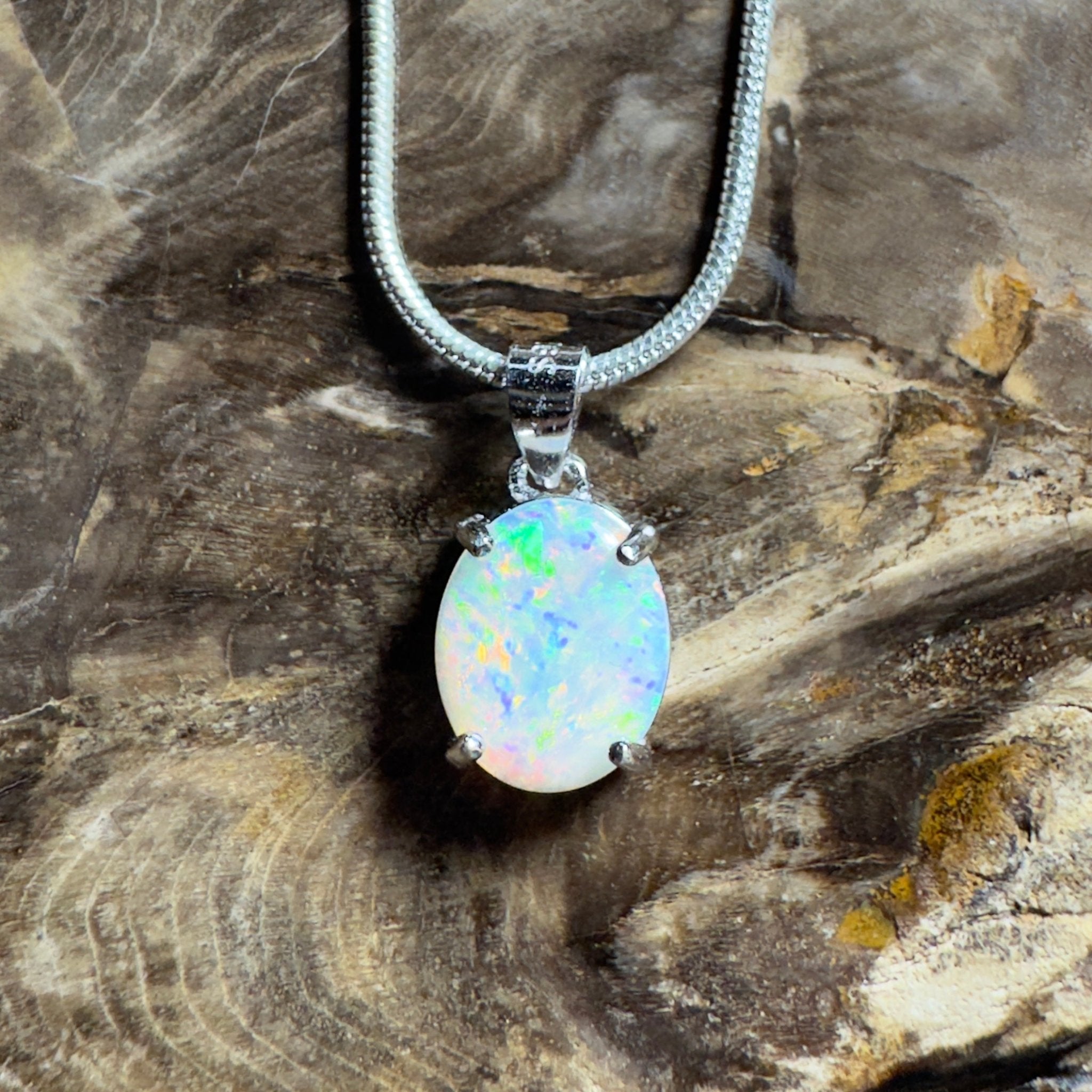The Flinders Solitaire ~ 1.1ct Coober Pedy Opal 925 Silver Pendant