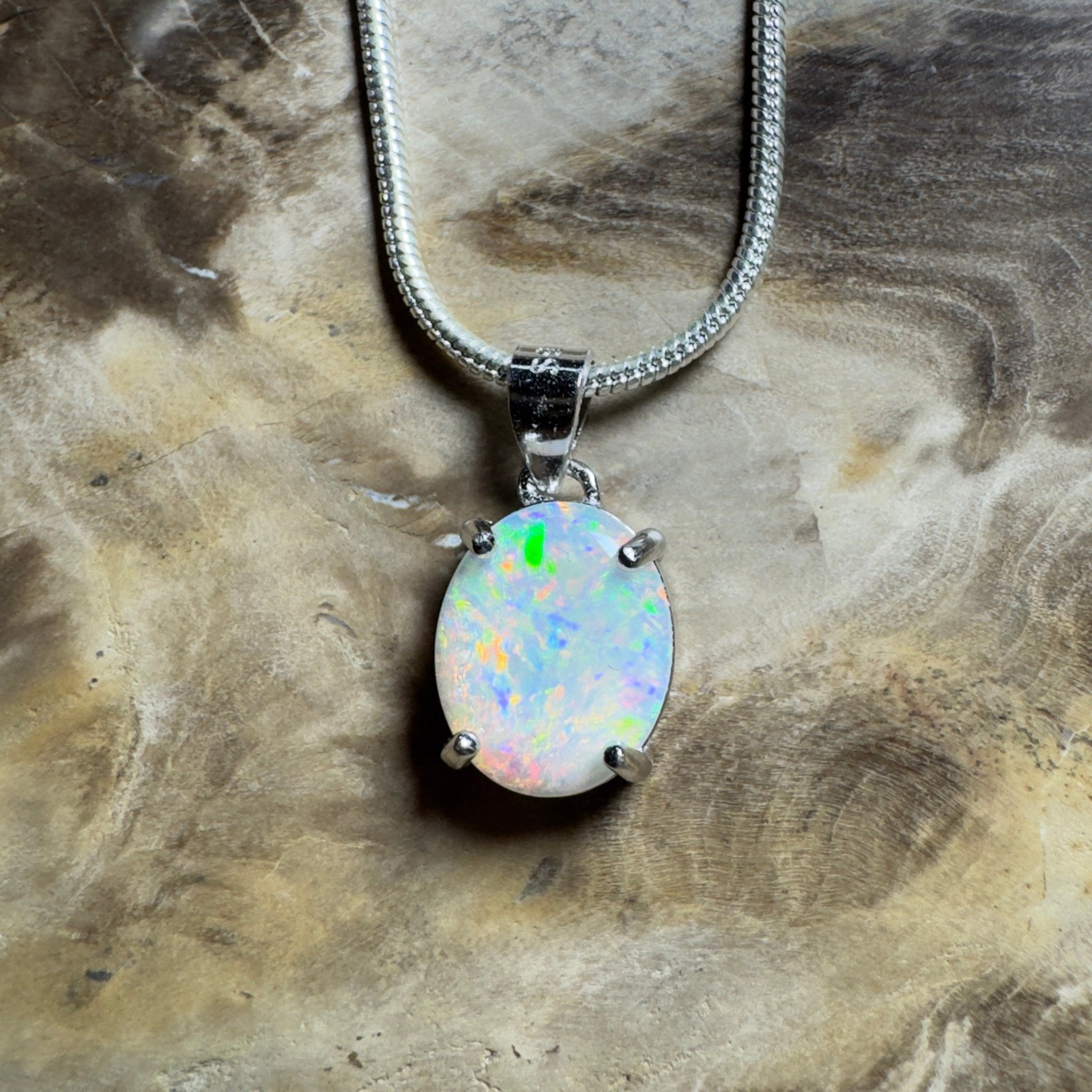 The Flinders Solitaire ~ 1.1ct Coober Pedy Opal 925 Silver Pendant