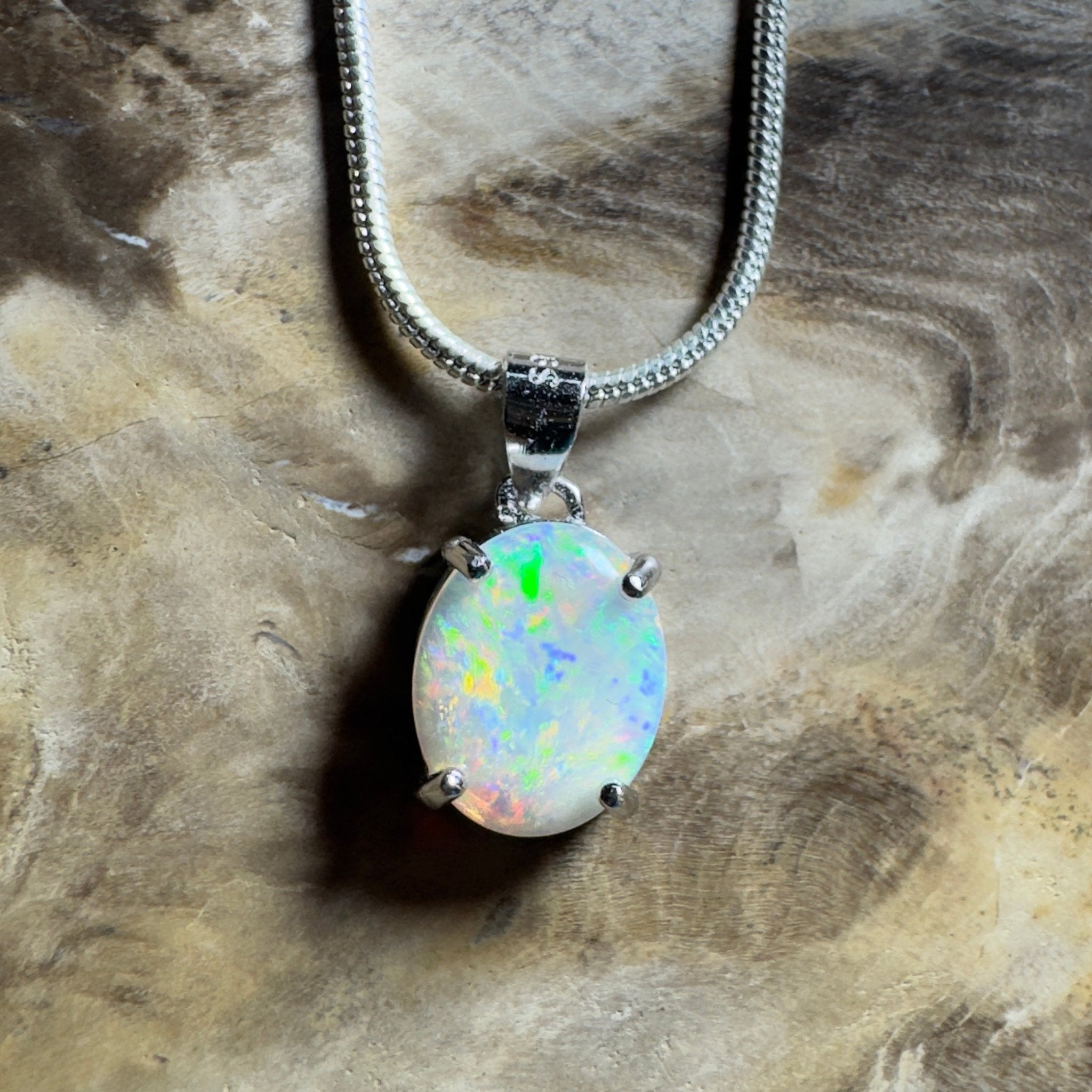 The Flinders Solitaire ~ 1.1ct Coober Pedy Opal 925 Silver Pendant