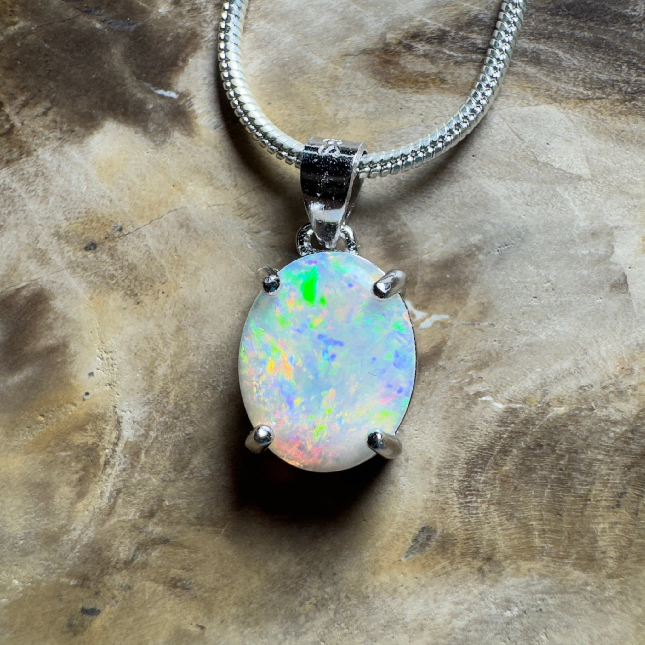 The Flinders Solitaire ~ 1.1ct Coober Pedy Opal 925 Silver Pendant