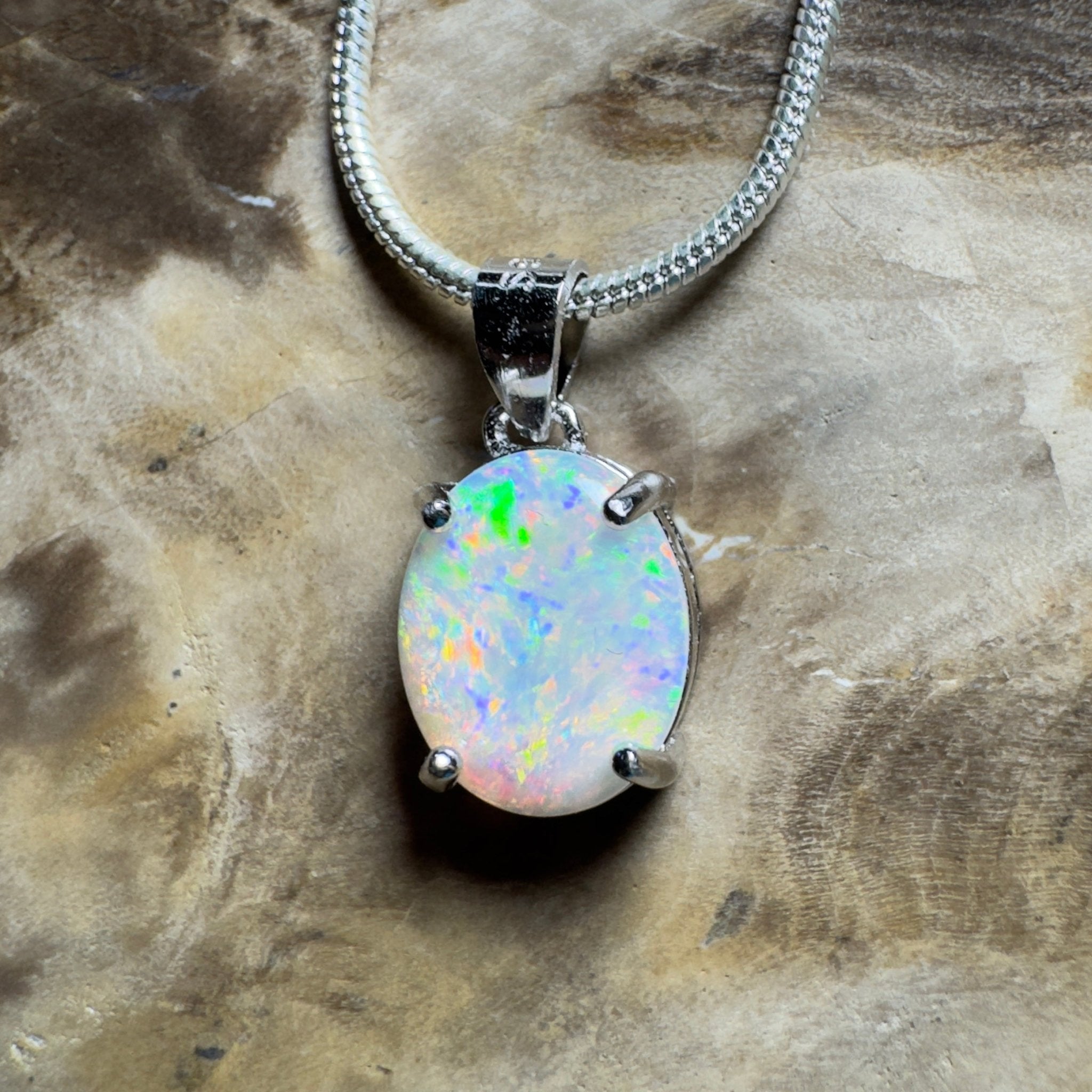 The Flinders Solitaire ~ 1.1ct Coober Pedy Opal 925 Silver Pendant