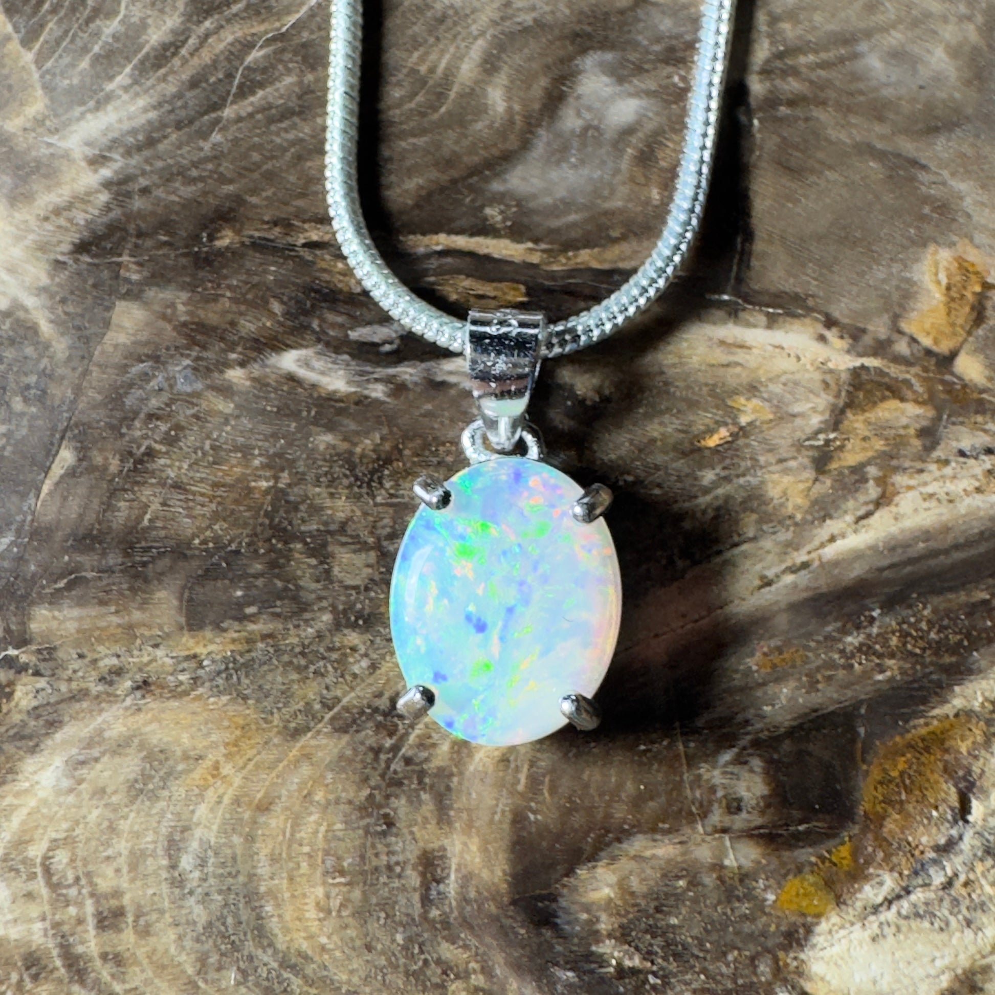 The Flinders Solitaire ~ 1.1ct Coober Pedy Opal 925 Silver Pendant