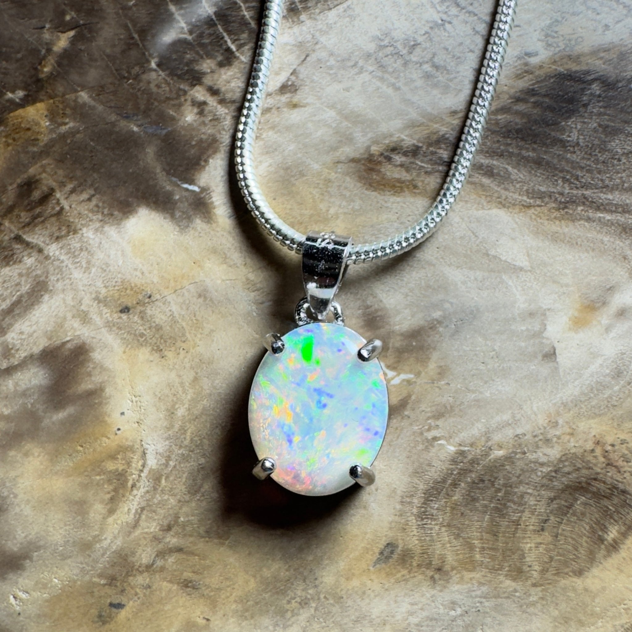 The Flinders Solitaire ~ 1.1ct Coober Pedy Opal 925 Silver Pendant