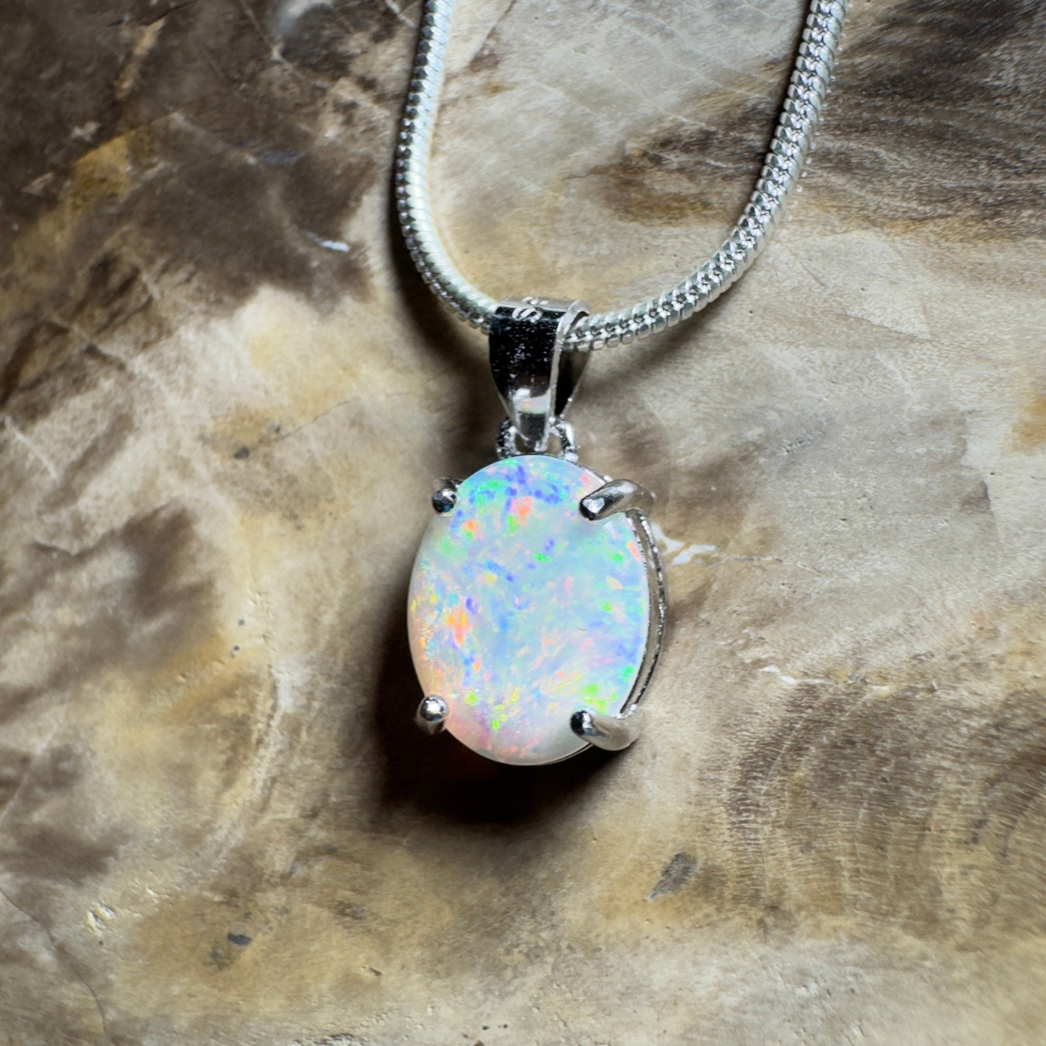 The Flinders Solitaire ~ 1.1ct Coober Pedy Opal 925 Silver Pendant