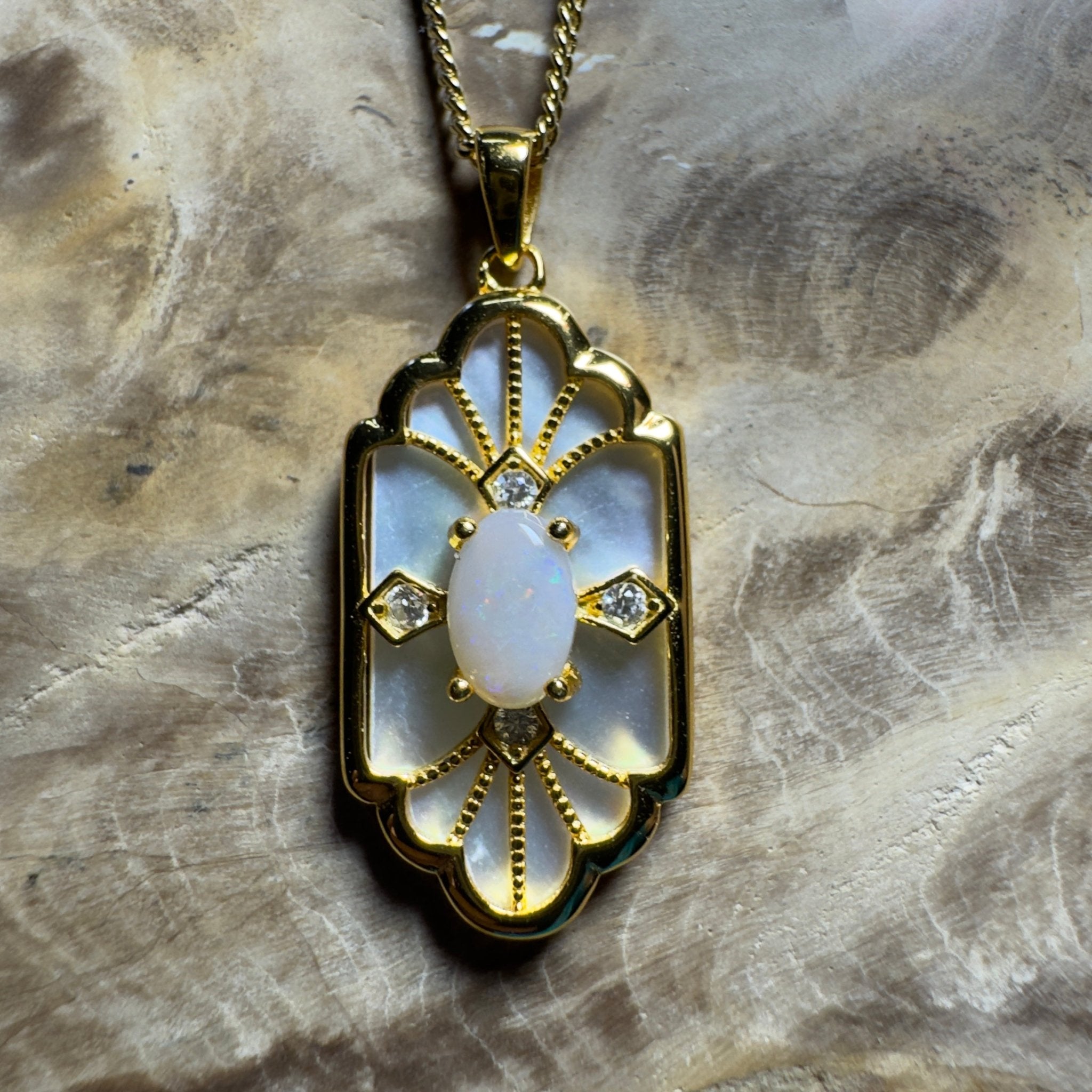 The Glasshouse Glow ~ 0.4ct Solid Coober Pedy Opal Gold Coated 925 Silver Pendant