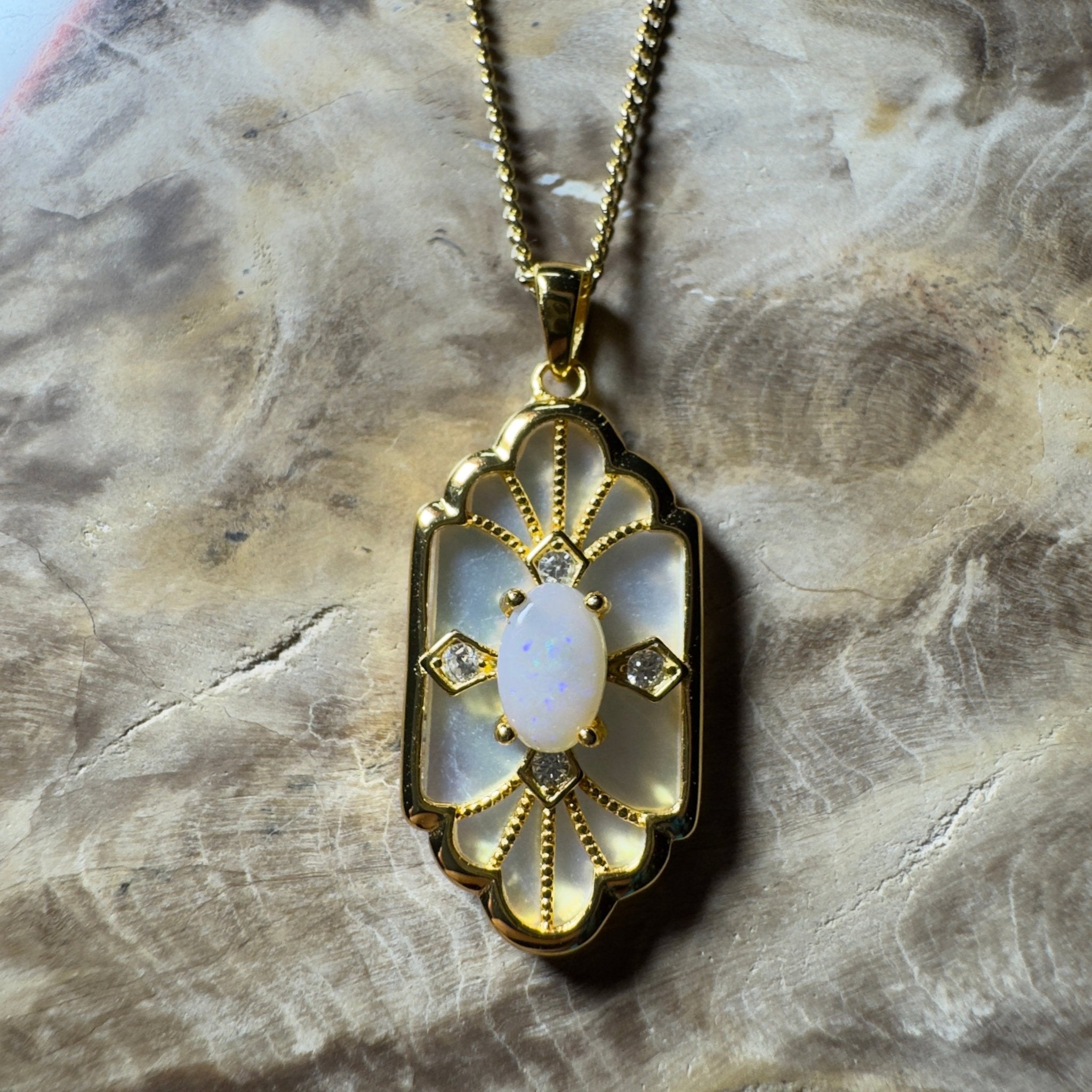 The Glasshouse Glow ~ 0.4ct Solid Coober Pedy Opal Gold Coated 925 Silver Pendant