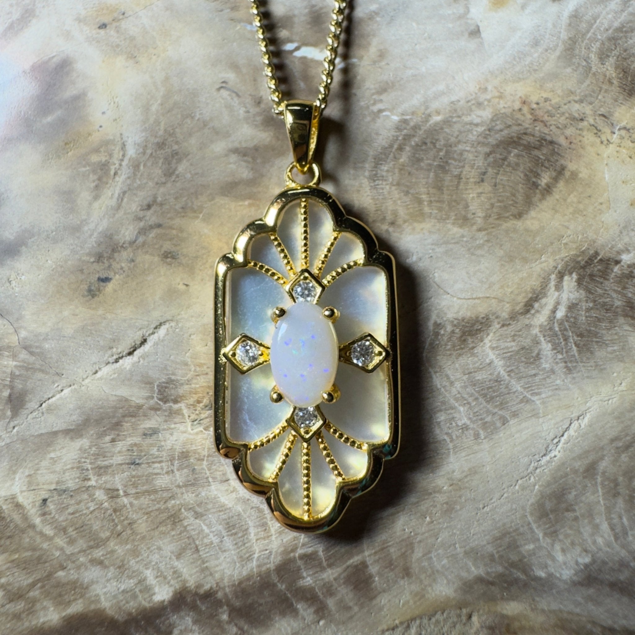 The Glasshouse Glow ~ 0.4ct Solid Coober Pedy Opal Gold Coated 925 Silver Pendant