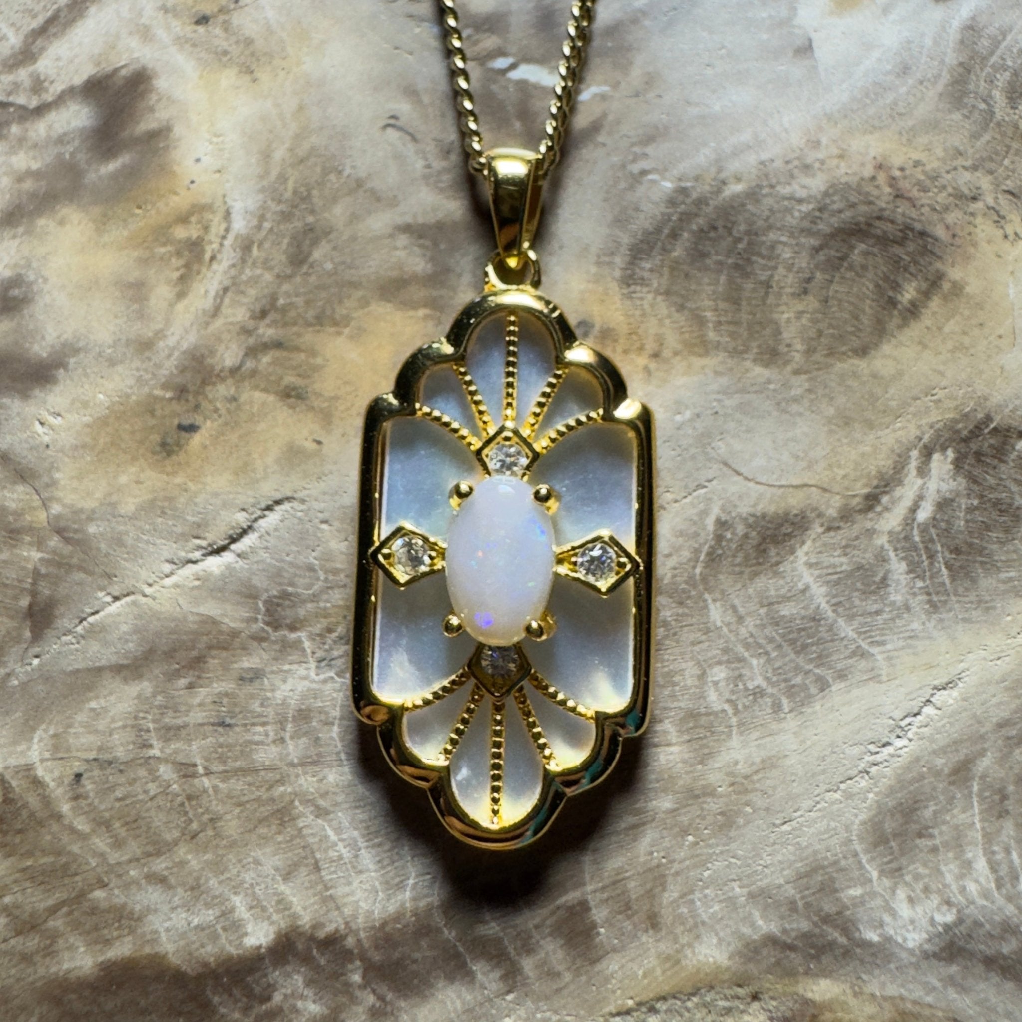 The Glasshouse Glow ~ 0.4ct Solid Coober Pedy Opal Gold Coated 925 Silver Pendant