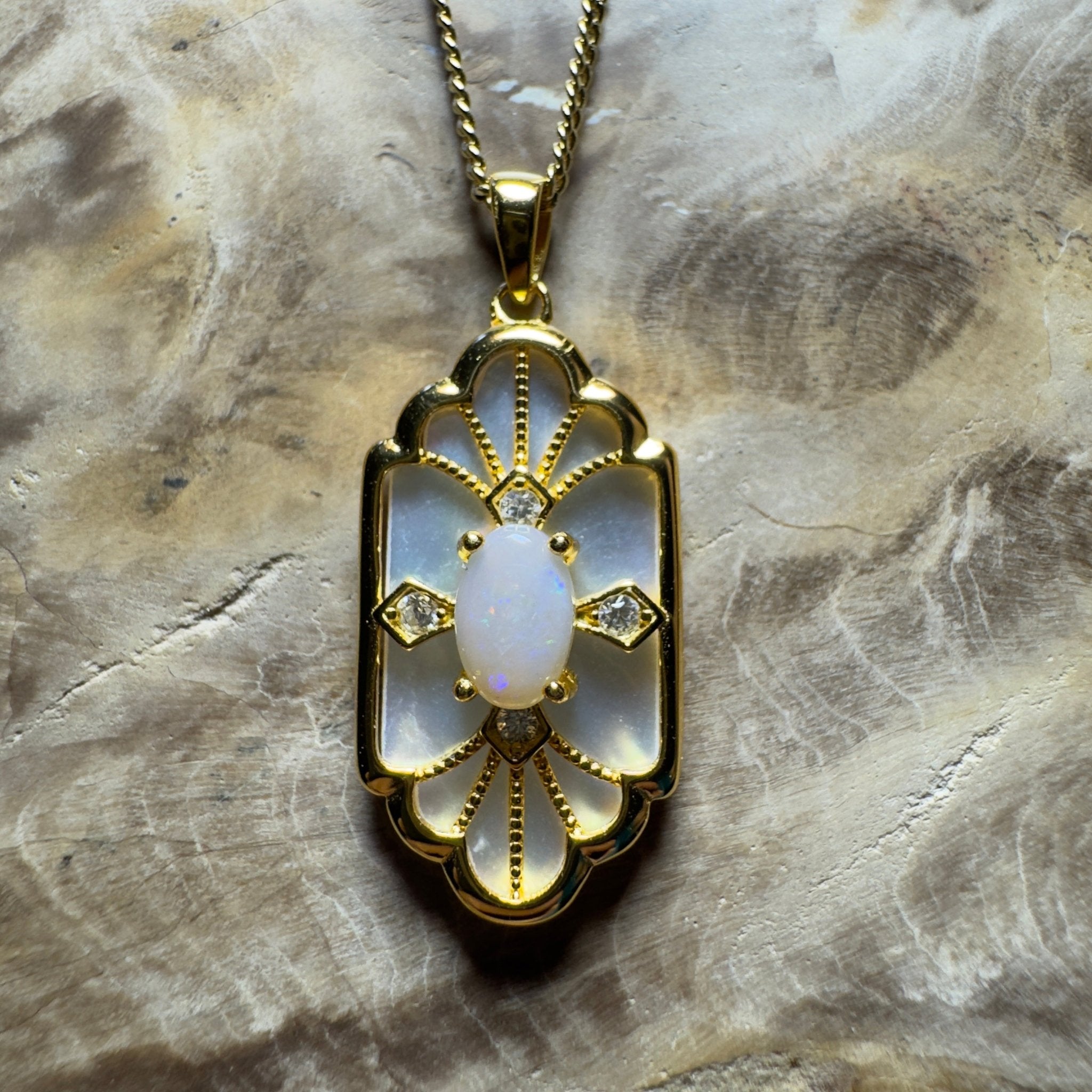 The Glasshouse Glow ~ 0.4ct Solid Coober Pedy Opal Gold Coated 925 Silver Pendant