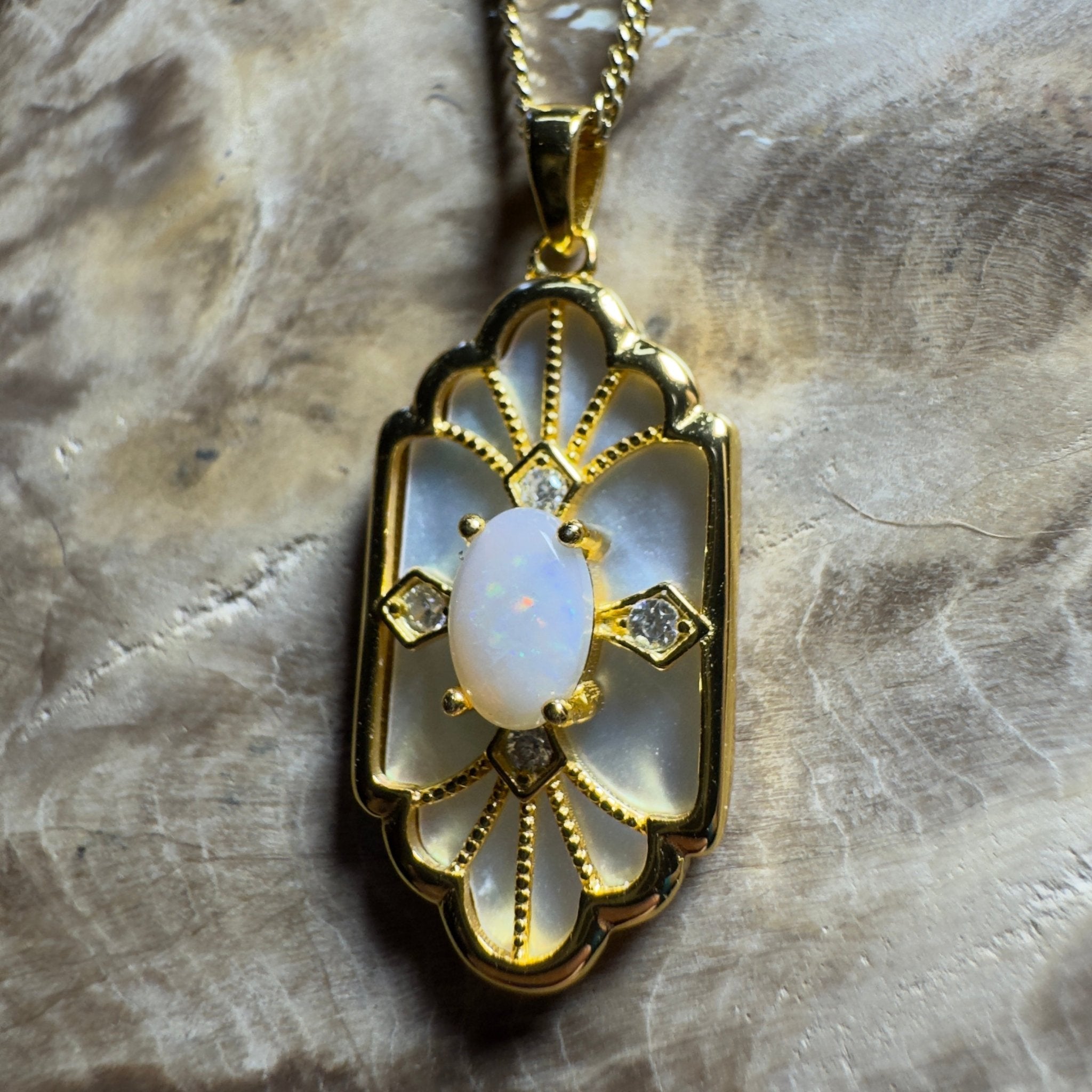 The Glasshouse Glow ~ 0.4ct Solid Coober Pedy Opal Gold Coated 925 Silver Pendant