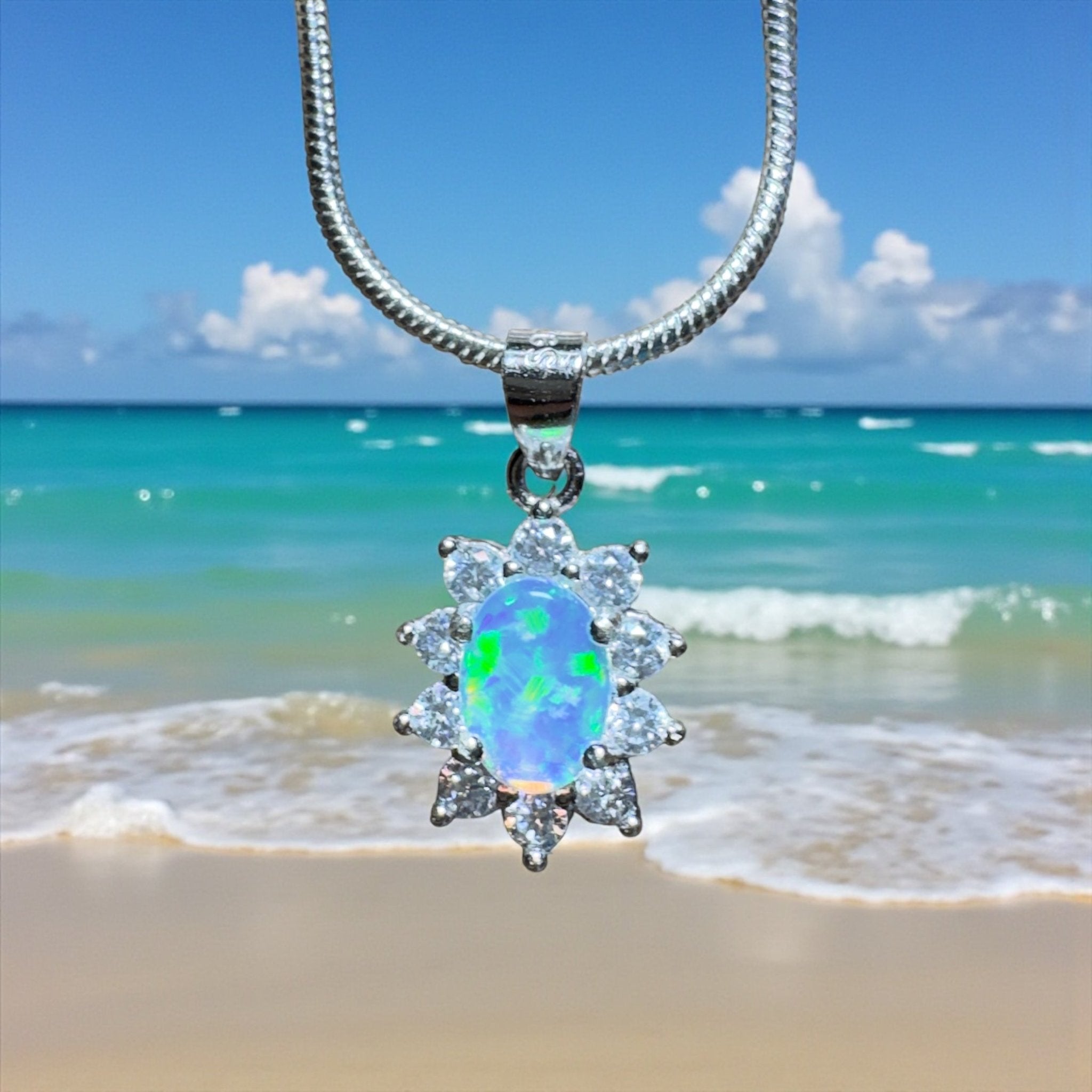 The Grampians Halo ~ 0.7ct Lightning Ridge Opal 925 Silver Pendant