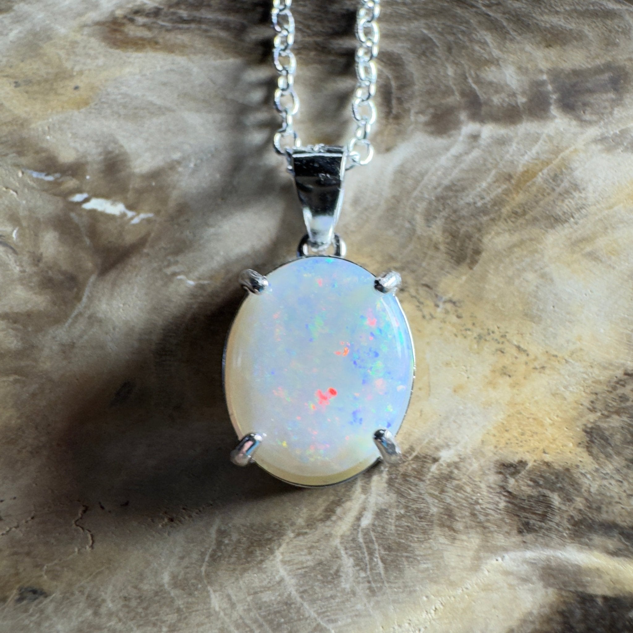 The Great Ocean Road Solitaire ~ 1.6ct Coober Pedy Opal 925 Silver Pendant