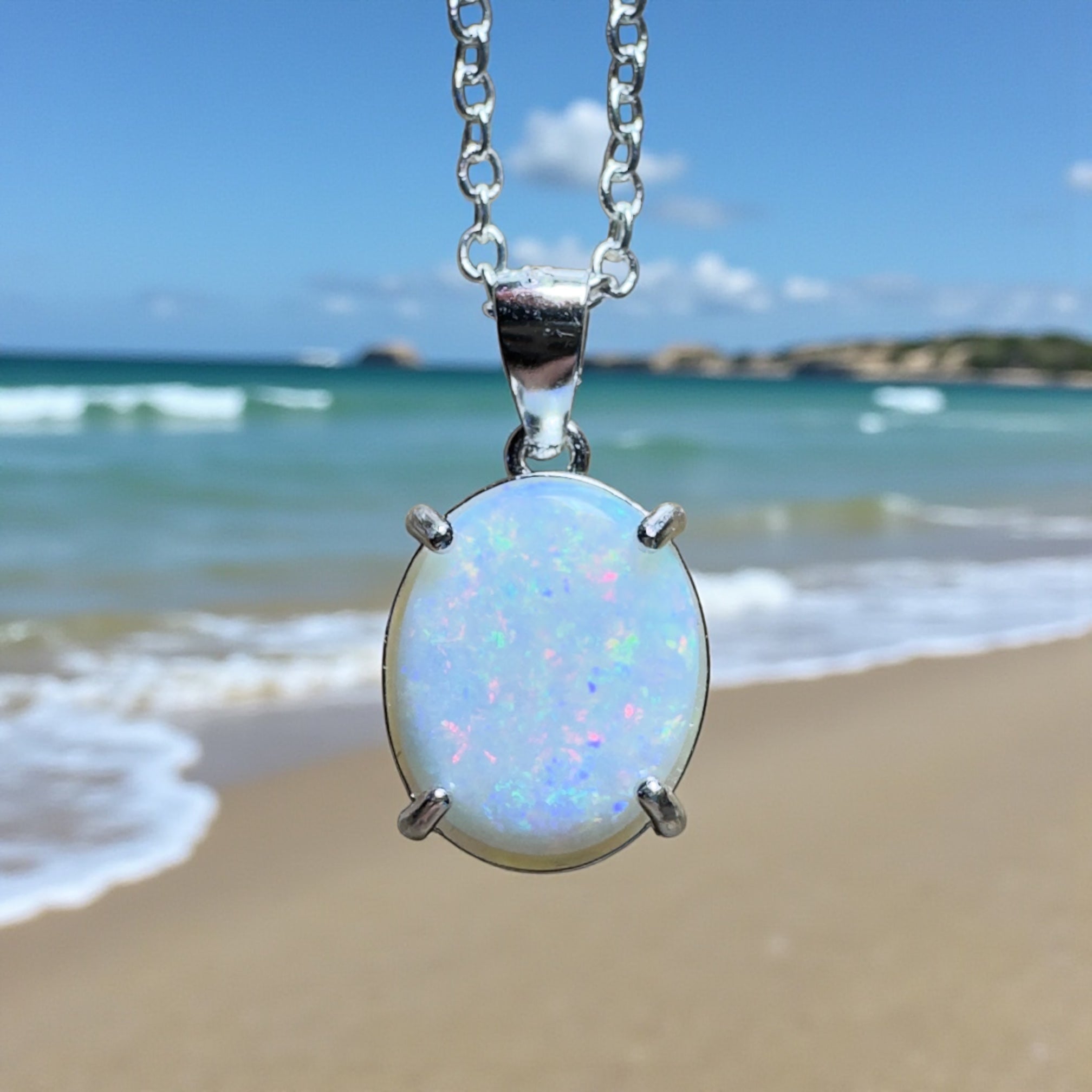 The Great Ocean Road Solitaire ~ 1.6ct Coober Pedy Opal 925 Silver Pendant