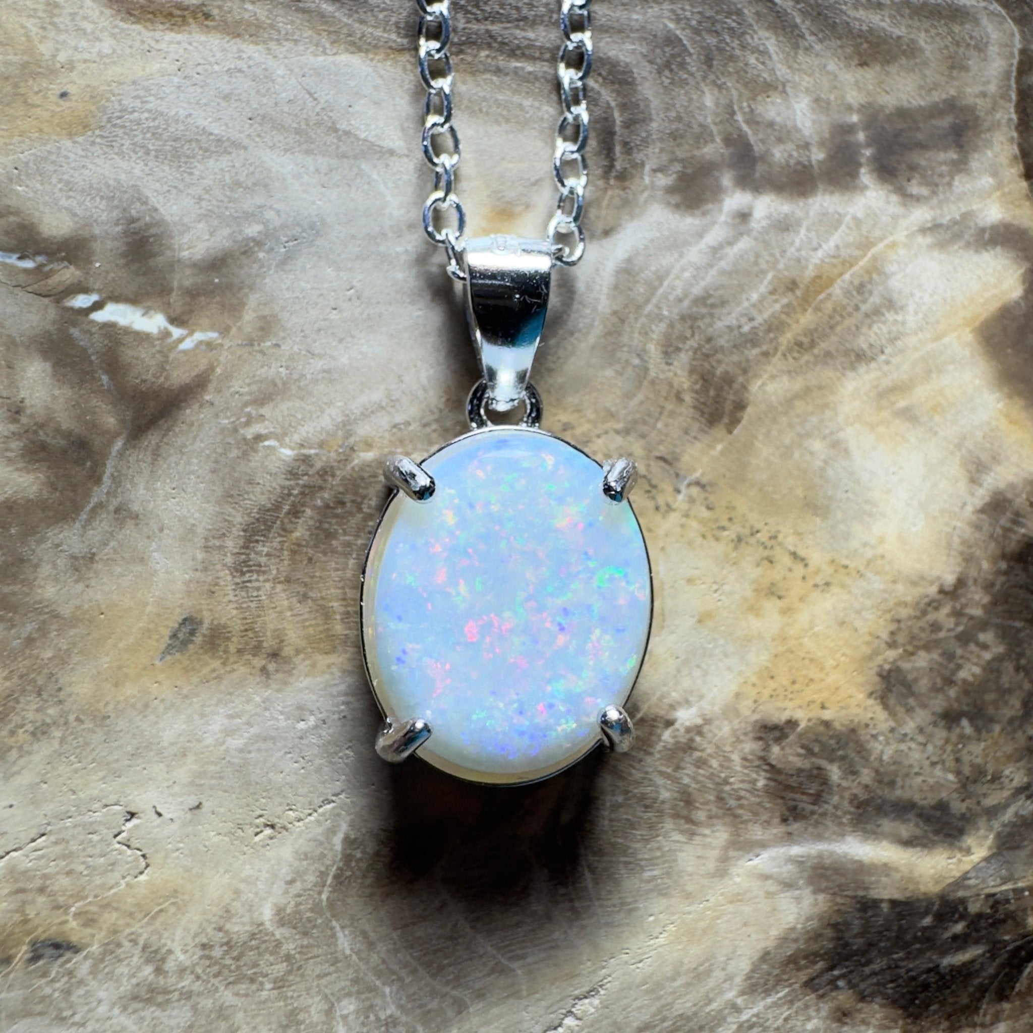 The Great Ocean Road Solitaire ~ 1.6ct Coober Pedy Opal 925 Silver Pendant