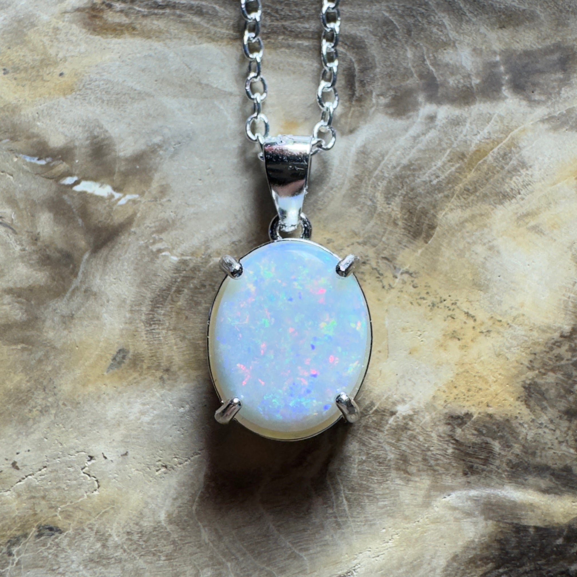 The Great Ocean Road Solitaire ~ 1.6ct Coober Pedy Opal 925 Silver Pendant