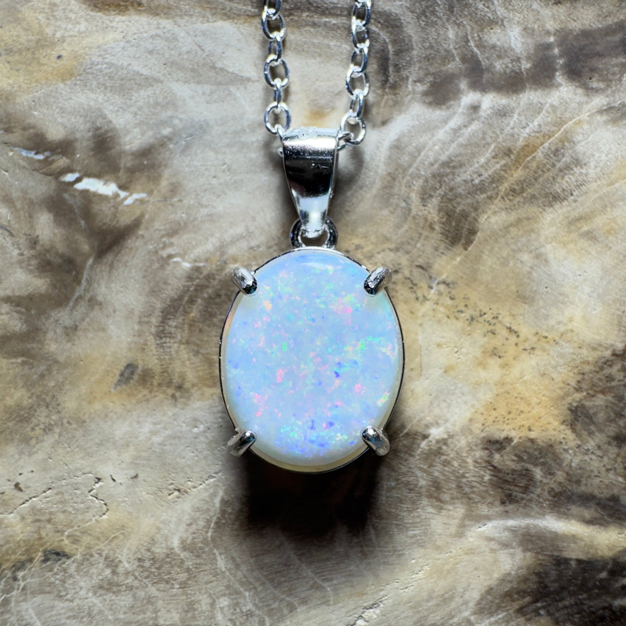 The Great Ocean Road Solitaire ~ 1.6ct Coober Pedy Opal 925 Silver Pendant