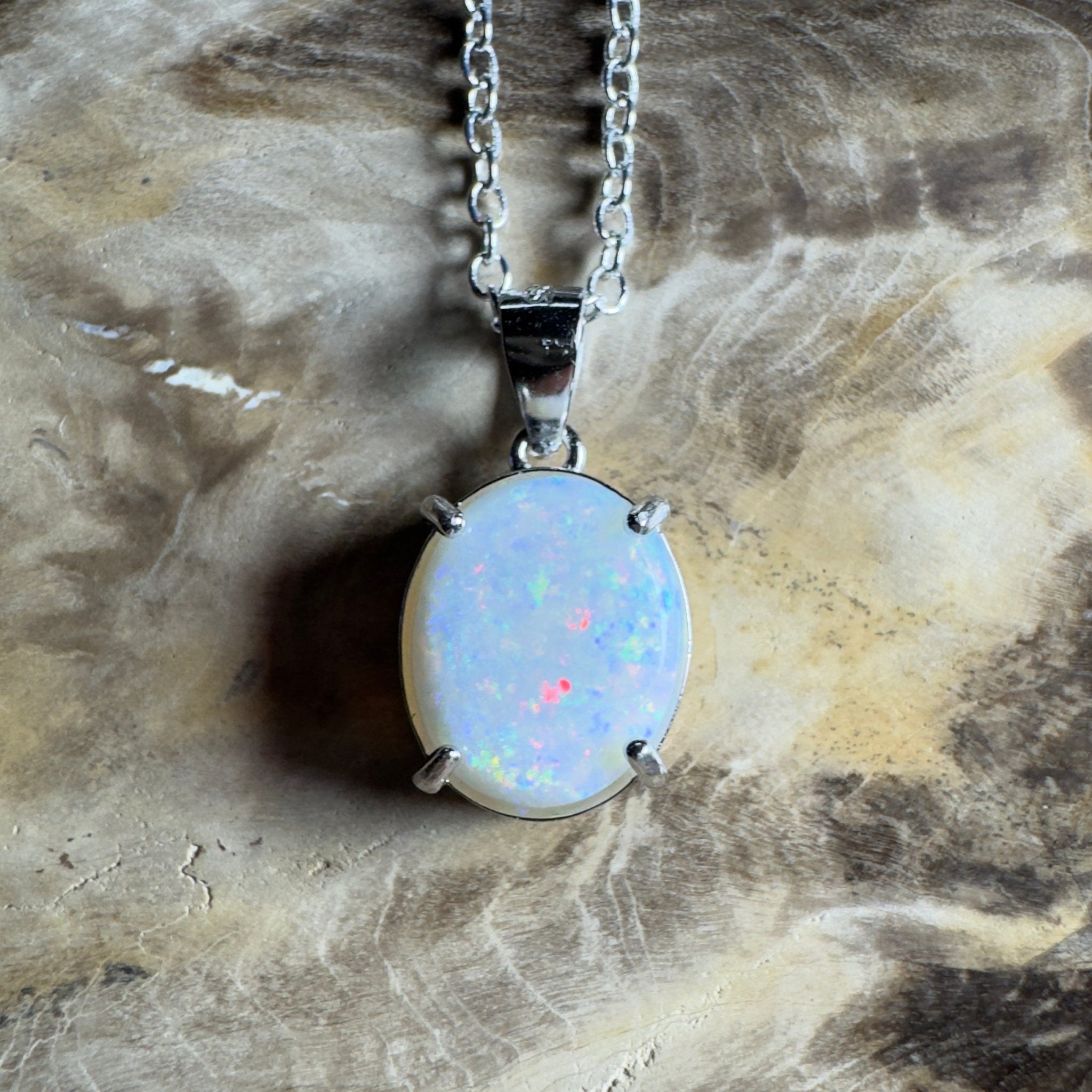 The Great Ocean Road Solitaire ~ 1.6ct Coober Pedy Opal 925 Silver Pendant