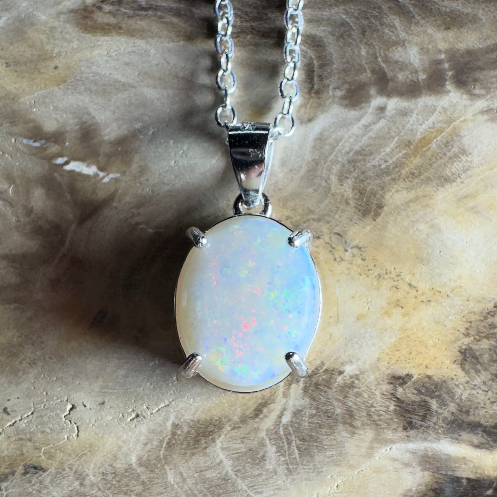 The Great Ocean Road Solitaire ~ 1.6ct Coober Pedy Opal 925 Silver Pendant