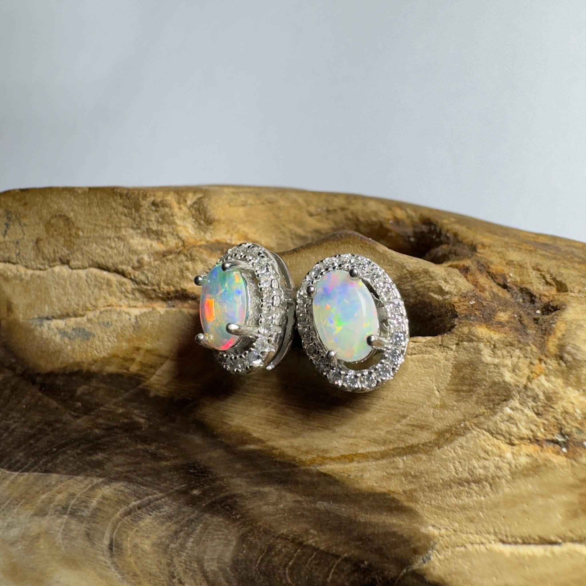 The Horizontal Falls Halo ~ 0.7ct Coober Pedy Opal Sterling Silver Earrings