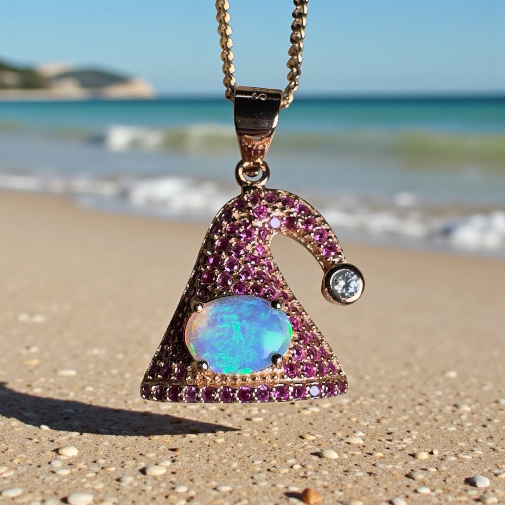 The Hyams Hat ~ 0.7ct Lightning Ridge Opal 925 Silver Rose Gold Coated Pendant