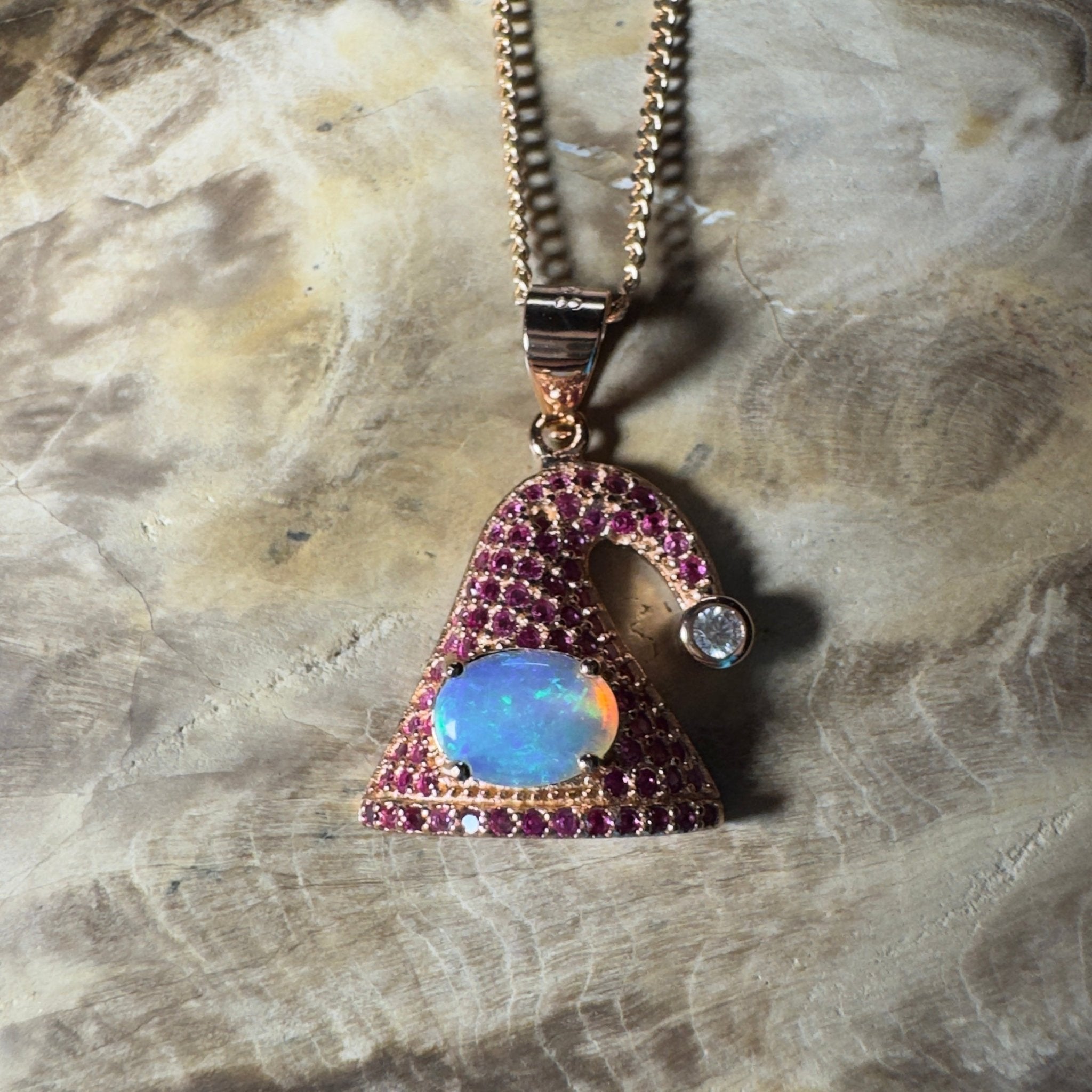 The Hyams Hat ~ 0.7ct Lightning Ridge Opal 925 Silver Rose Gold Coated Pendant