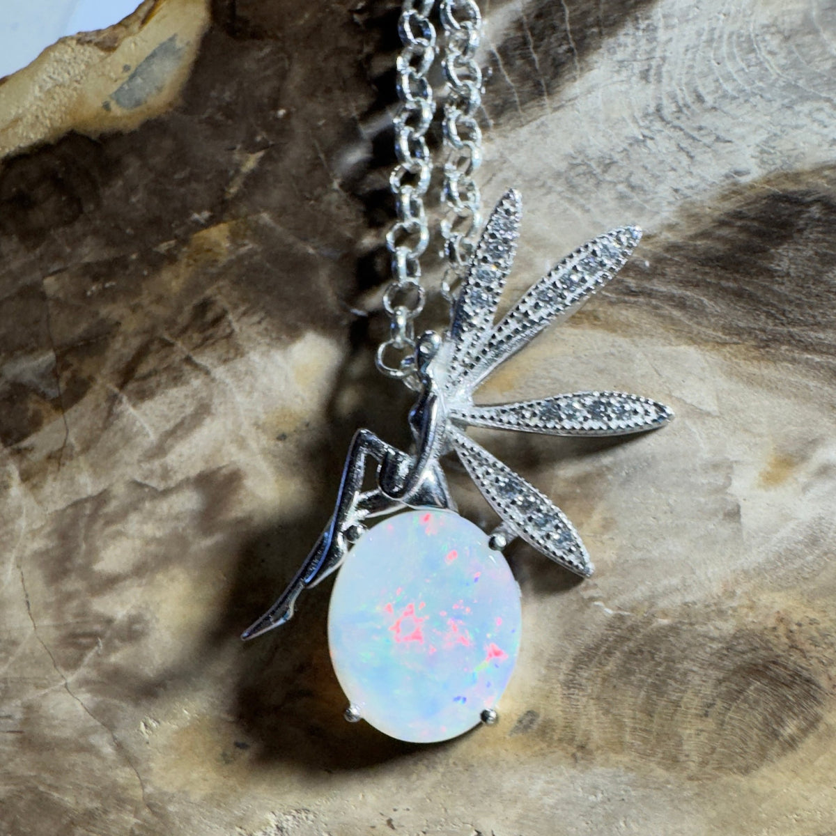 The Kakadu Fairy ~ 2ct Coober Pedy Opal 925 Silver Pendant