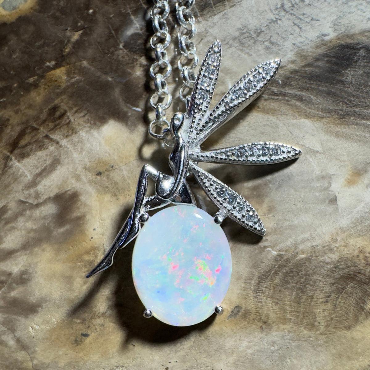The Kakadu Fairy ~ 2ct Coober Pedy Opal 925 Silver Pendant
